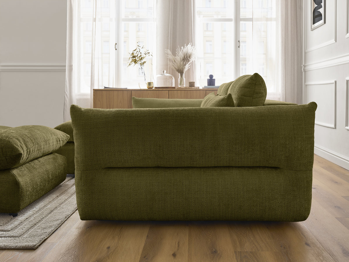 Bobochic Neil Ecksofa mit Pouf Strukturstoff Grün Ecke links