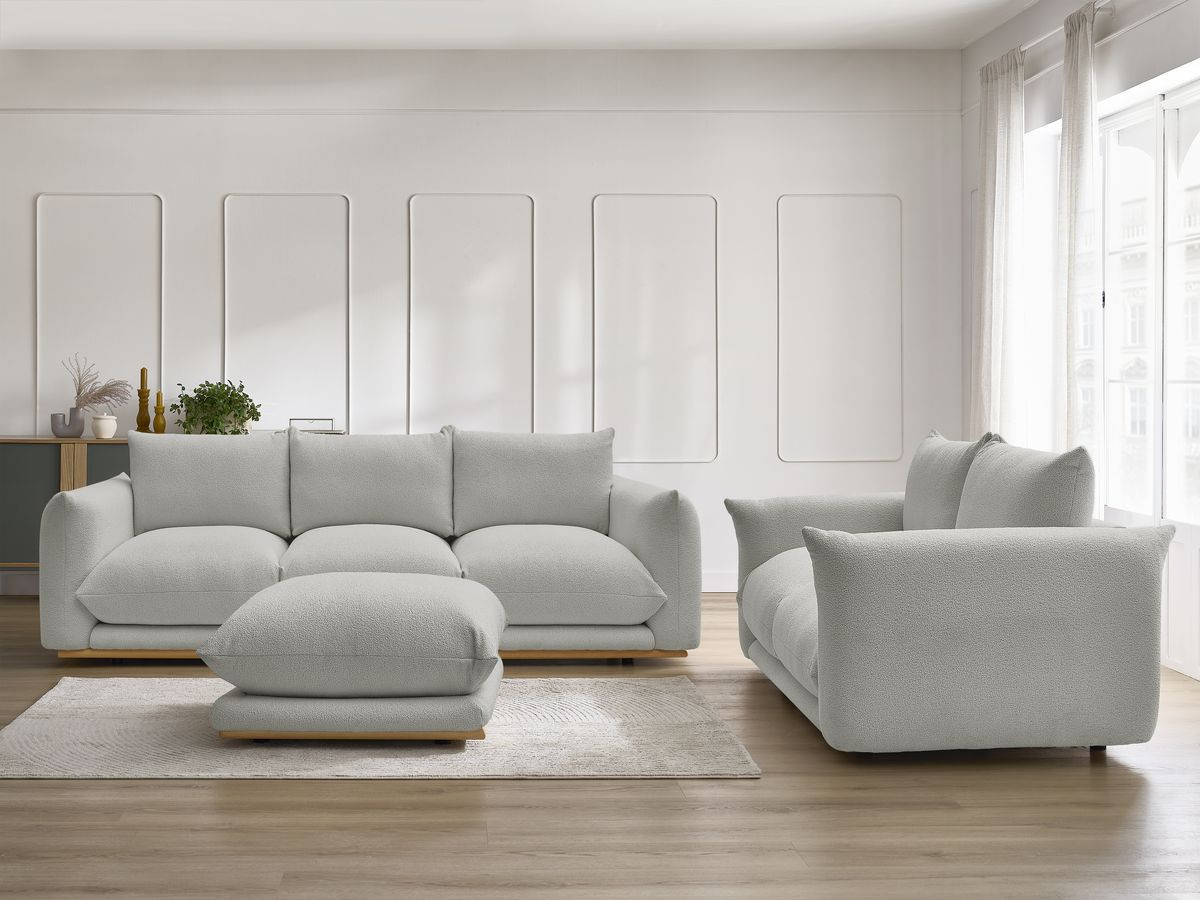 Bobochic Ernest Sofa 5-Sitzer mit Pouf Bouclé-Stoff Hellgrau