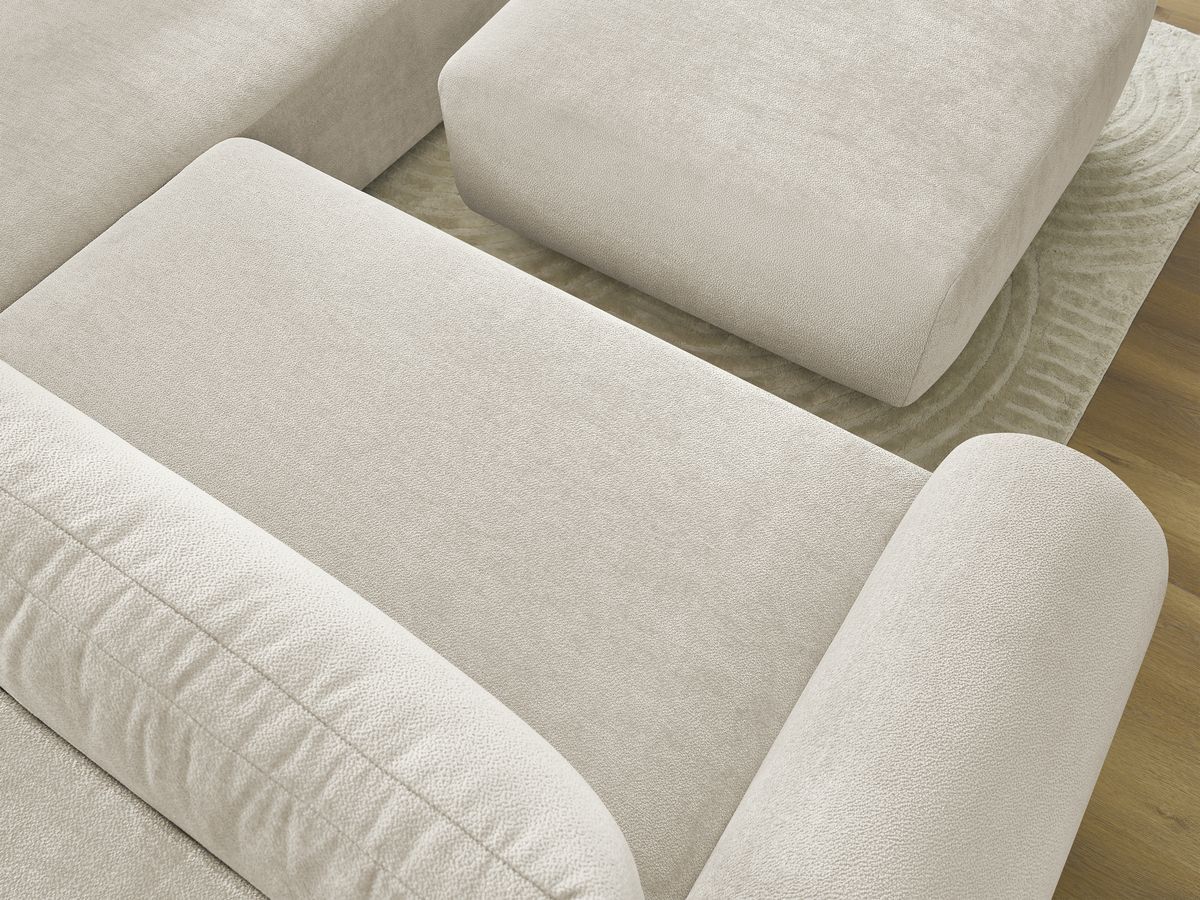 Bobochic Lucien Ecksofa mit Schlaffunktion und Bettkasten und Pouf 296 × 198 cm Stoff Beige Ecke rechts