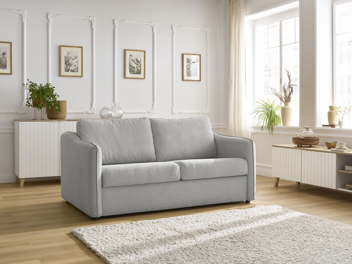 Bobochic Lenny Schlafsofa 3-Sitzer Stoff Hellgrau