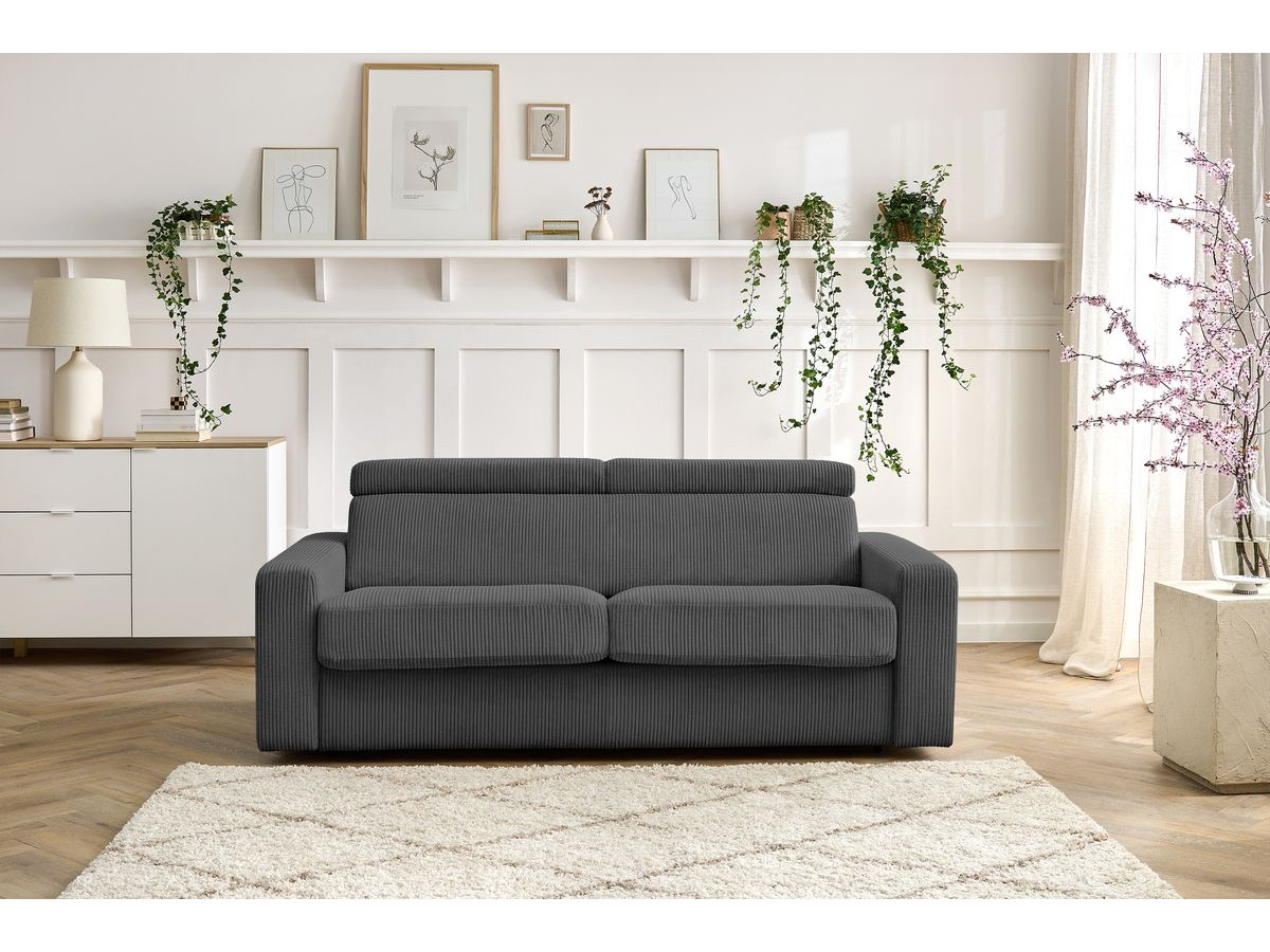 Bobochic Monaco Schlafsofa 3-Sitzer Cordsamt Dunkelgrau, Liegefläche 140 × 190 cm