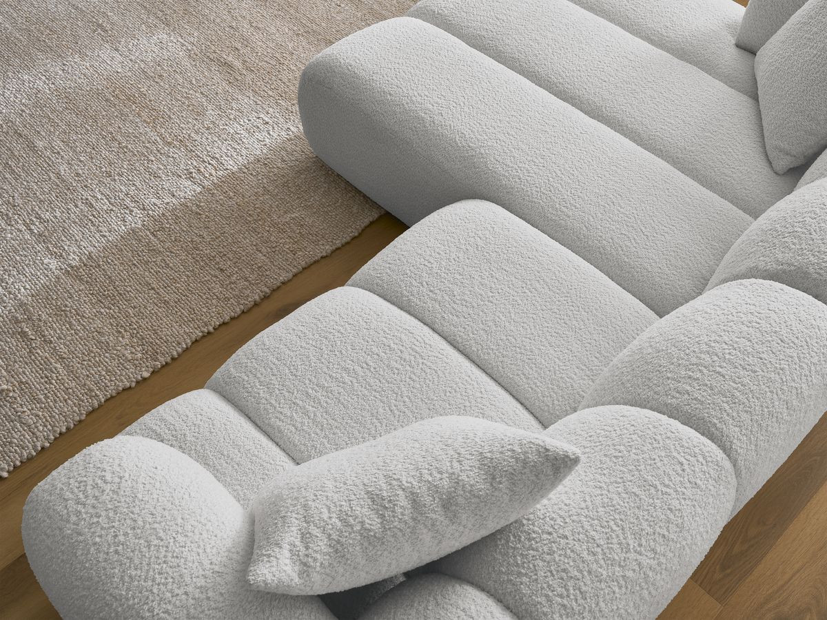 Bobochic Pamira Ecksofa Bouclé-Stoff Hellgrau Ecke links
