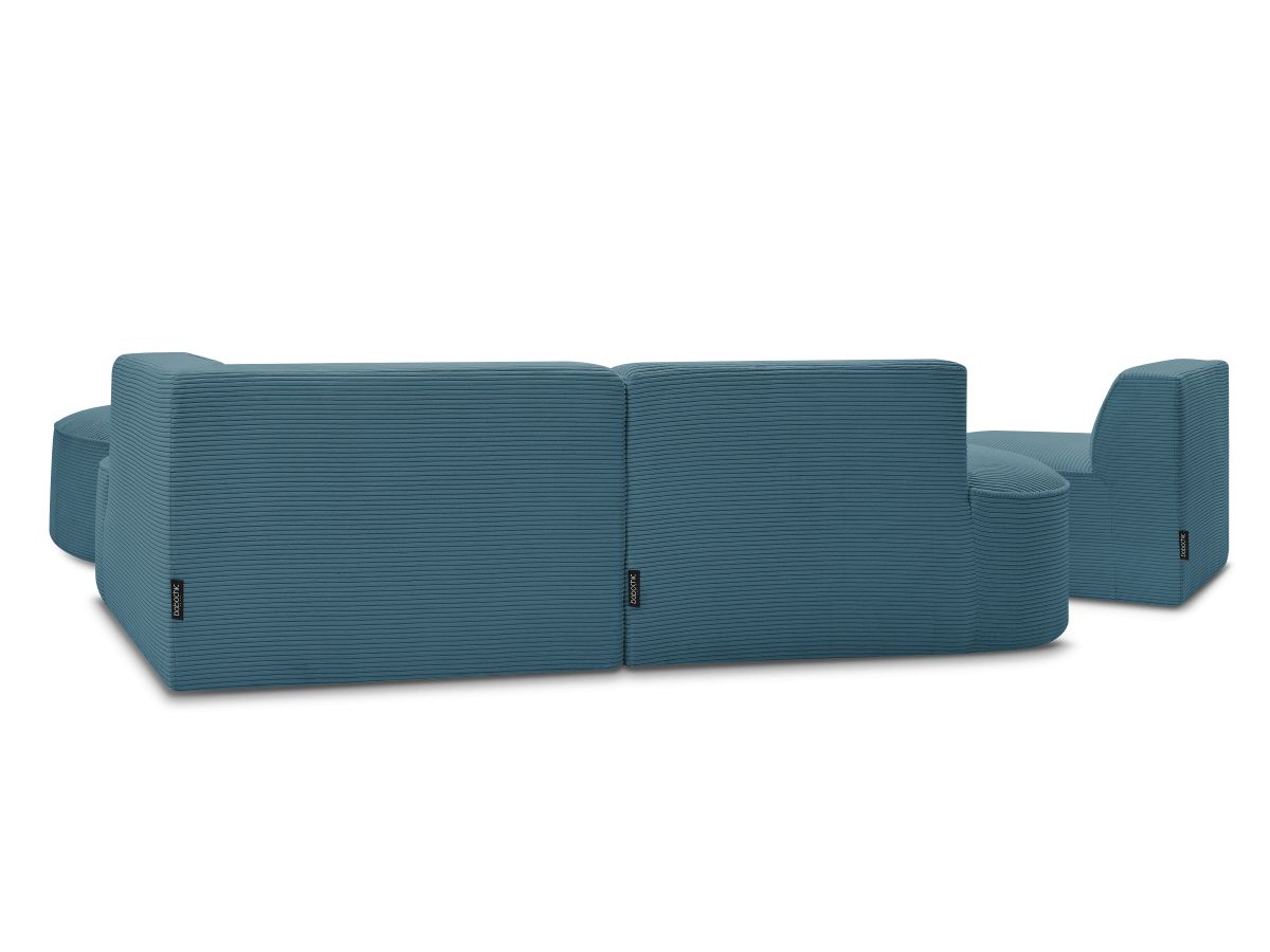 Bobochic Rousseau Ecksofa mit Sofamodul und Pouf Cordsamt Dunkelblau Ecke rechts