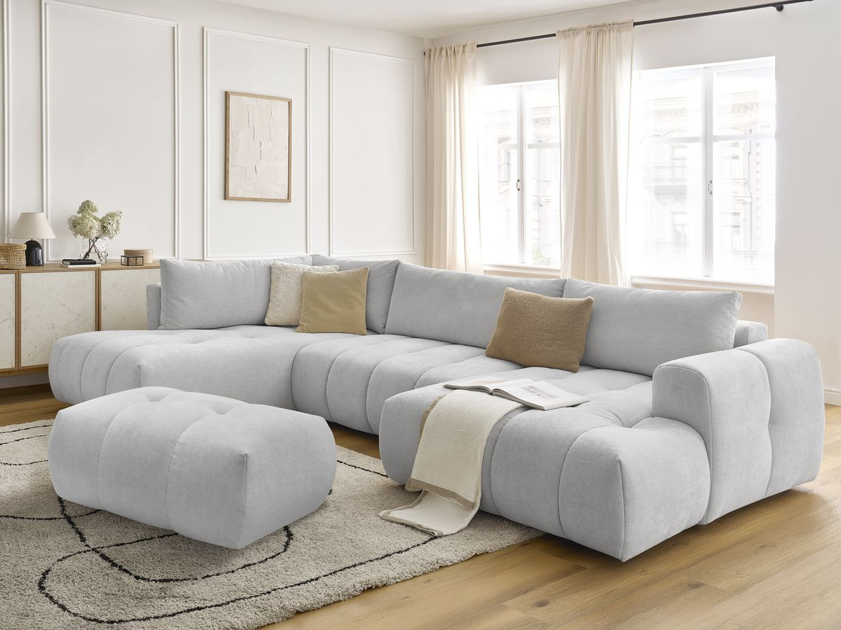 Bobochic Fuji Wohnlandschaft mit Pouf Stoff Hellgrau Ecke rechts