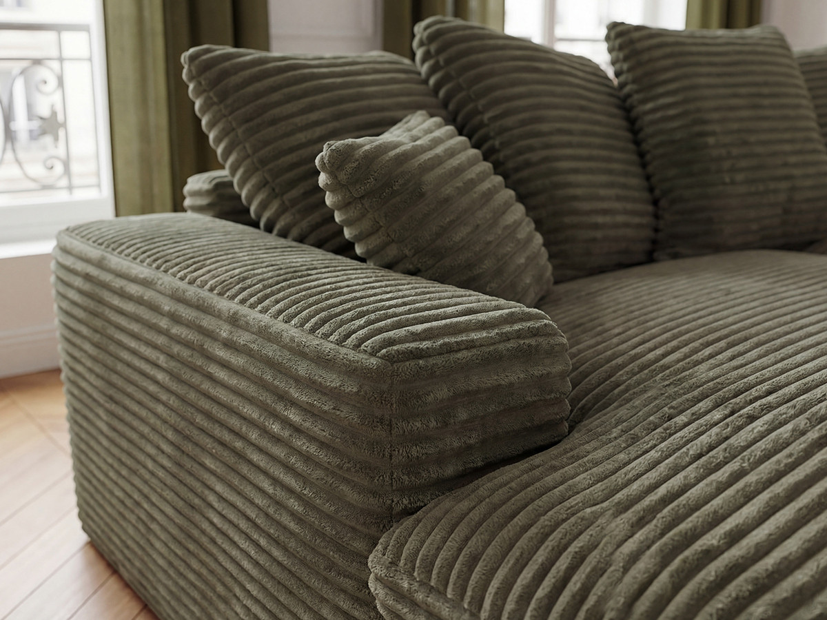 Bobochic Nevada Sofa 3-Sitzer 226 × 150 cm Breitcord weich Grün