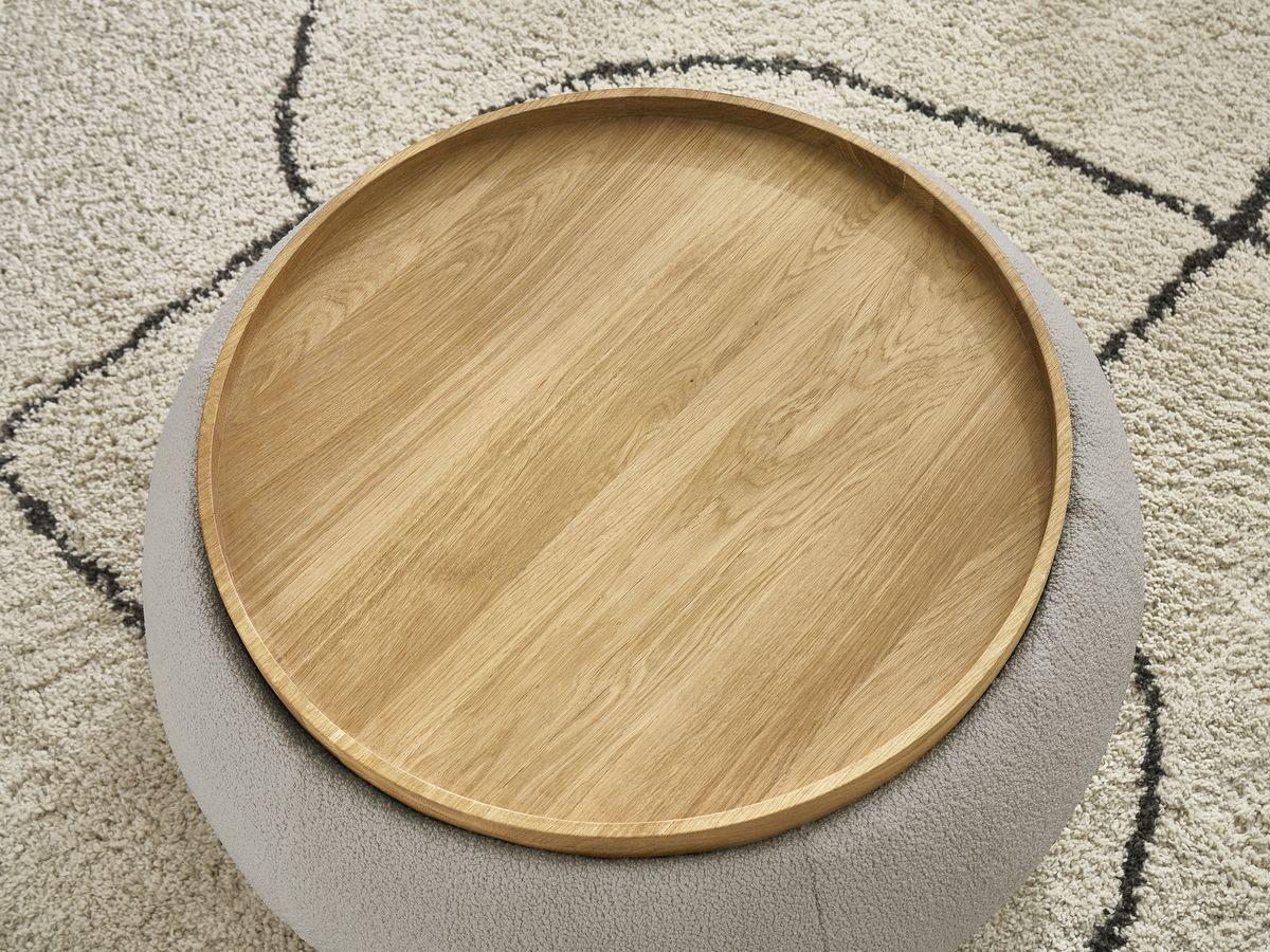 Bobochic Hayden Pouf mit Tablett, rund Bouclé-Stoff Taupe, 77 cm