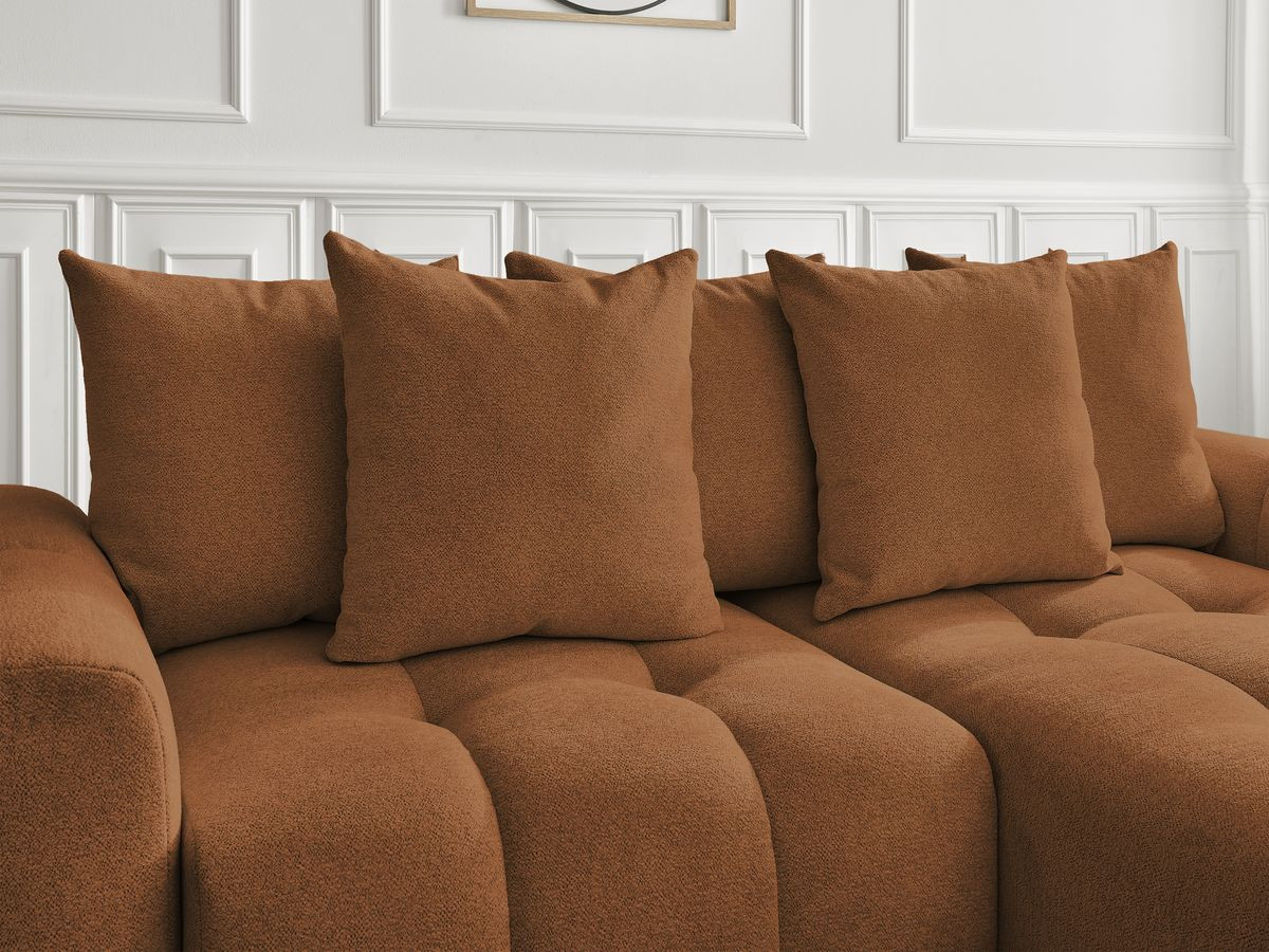Bobochic Roxelane Ecksofa mit Schlaffunktion und Bettkasten und Pouf 258 × 150 cm Melange-Stoff Orange Ecke rechts