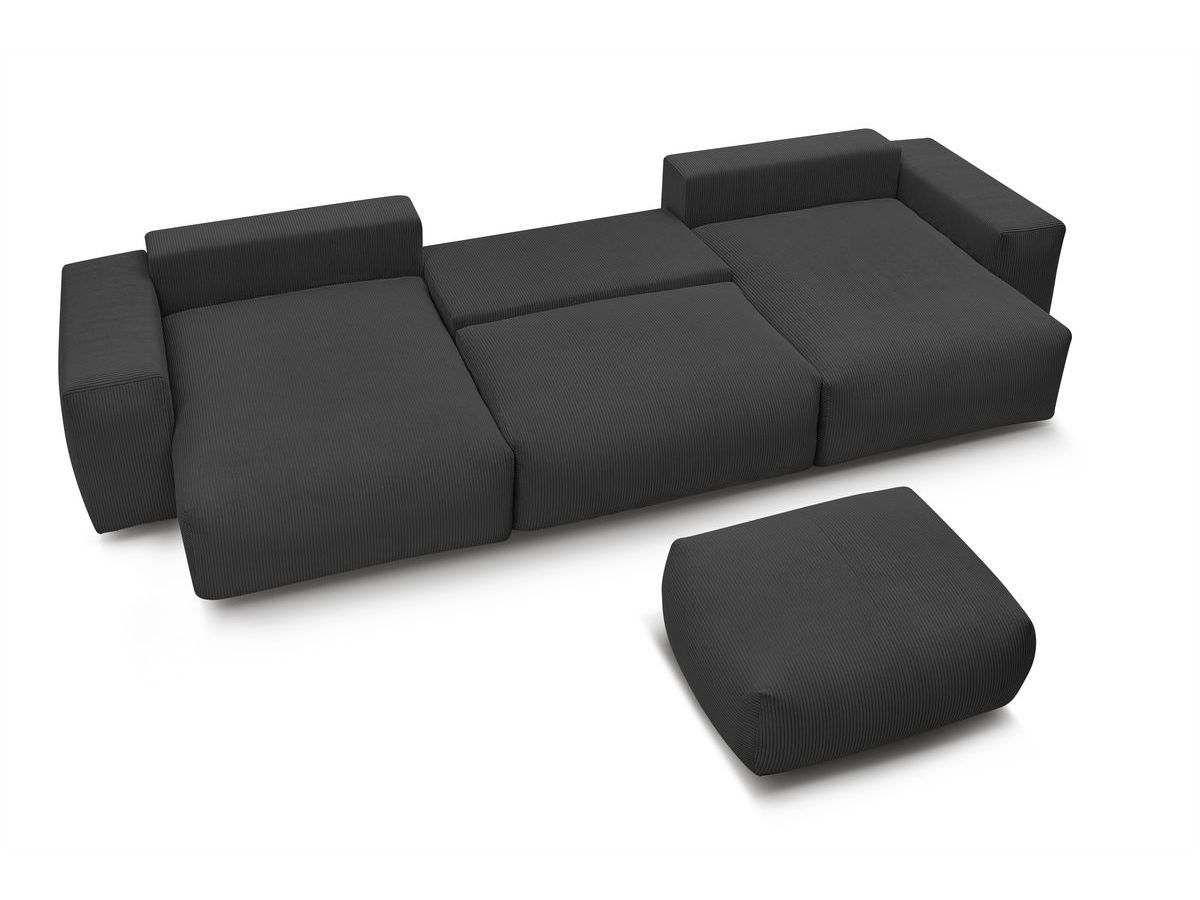 Bobochic Voltaire Wohnlandschaft mit Pouf 420 × 174 cm, Liegefläche 135 × 345 cm Cordsamt Dunkelgrau