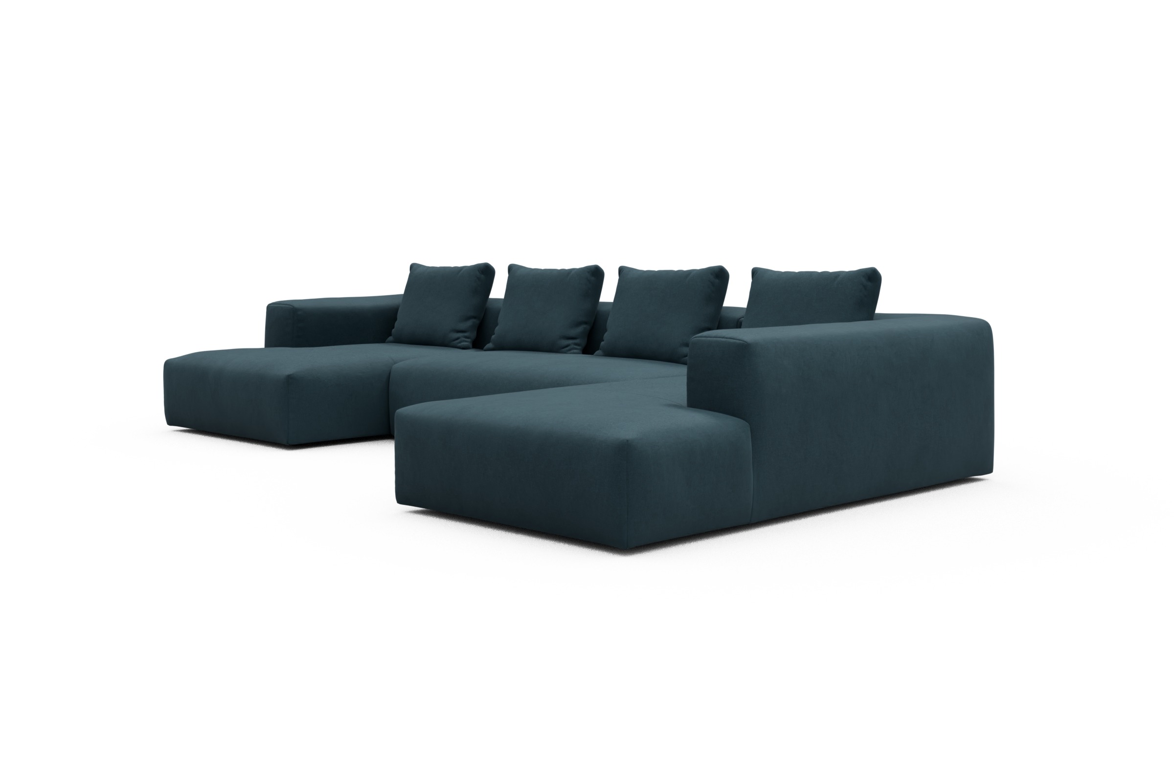 Wohnlandschaft Fred Relax-Ecke rechts mit 2-Sitzer und Chaiselongue links Strukturierter Stoff Satya 443-Deep-Blue