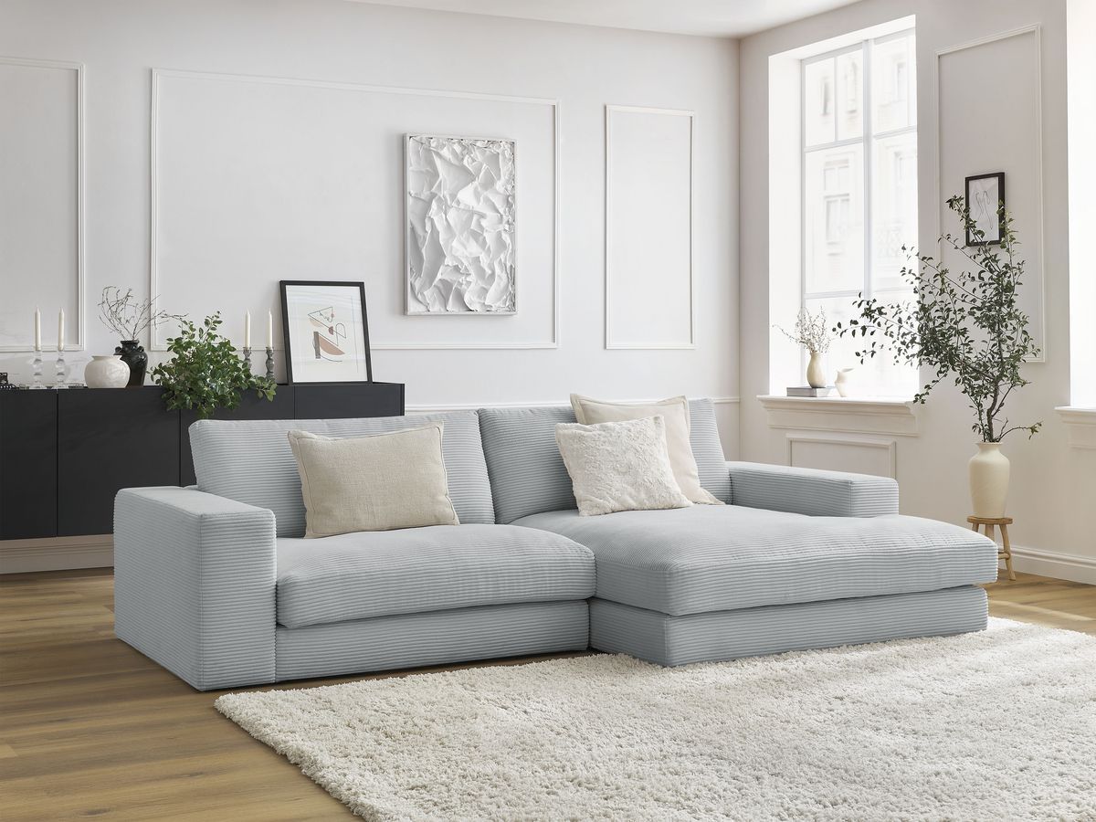 Bobochic Leonard Ecksofa 274 × 159 cm Cordsamt Hellgrau Ecke rechts
