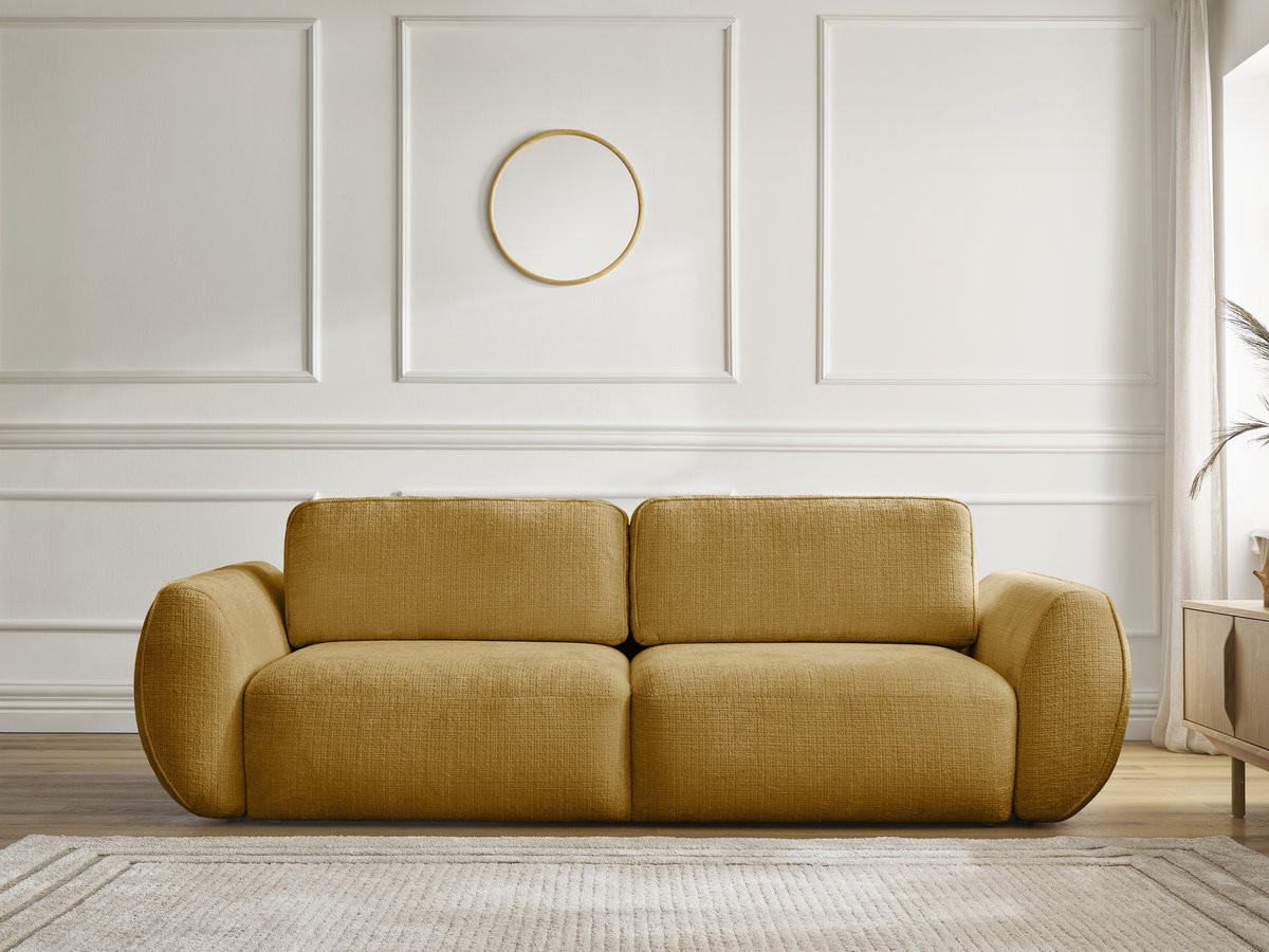 Bobochic Denise Schlafsofa 3-Sitzer mit Bettkasten Strukturstoff Gelb