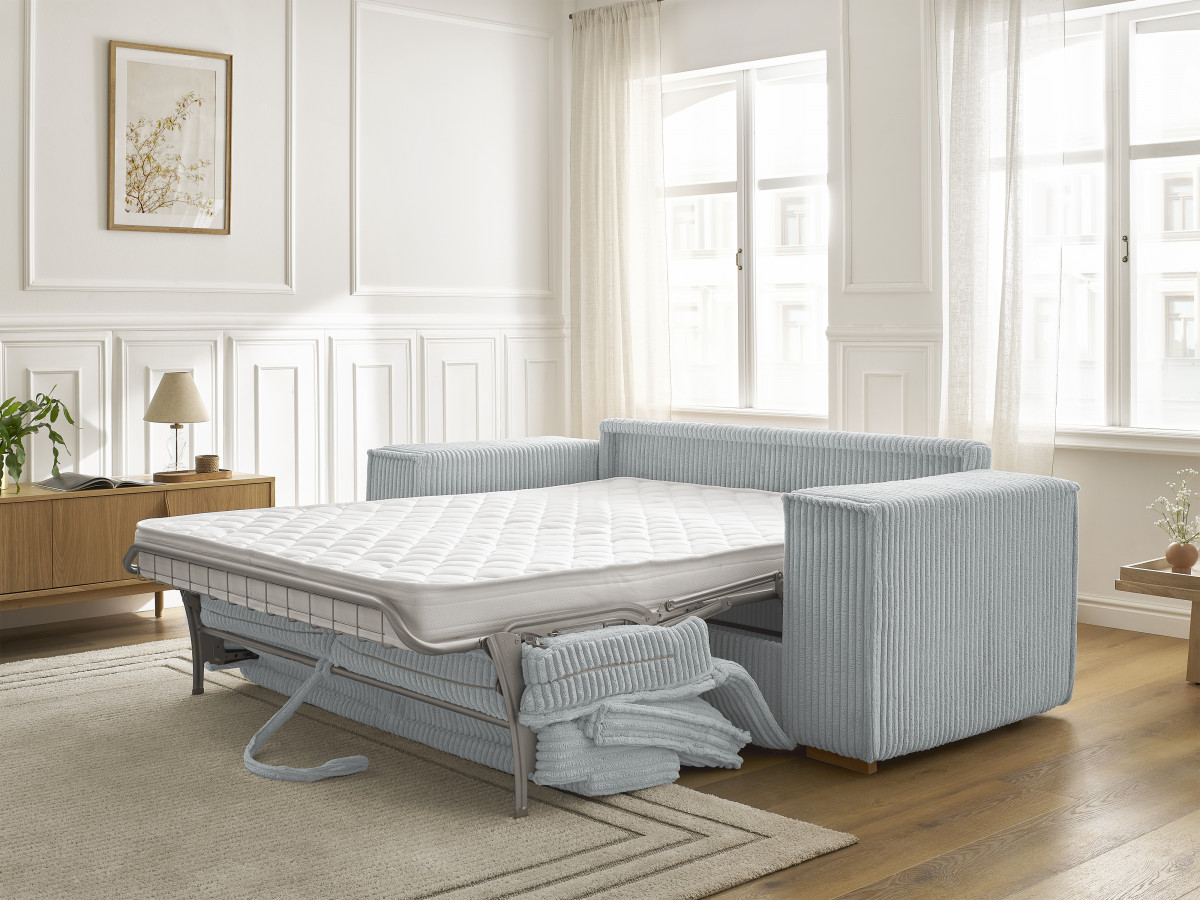 Bobochic Chelsea Schlafsofa 3-Sitzer Cordsamt Hellgrau, Liegefläche 160 × 200 cm