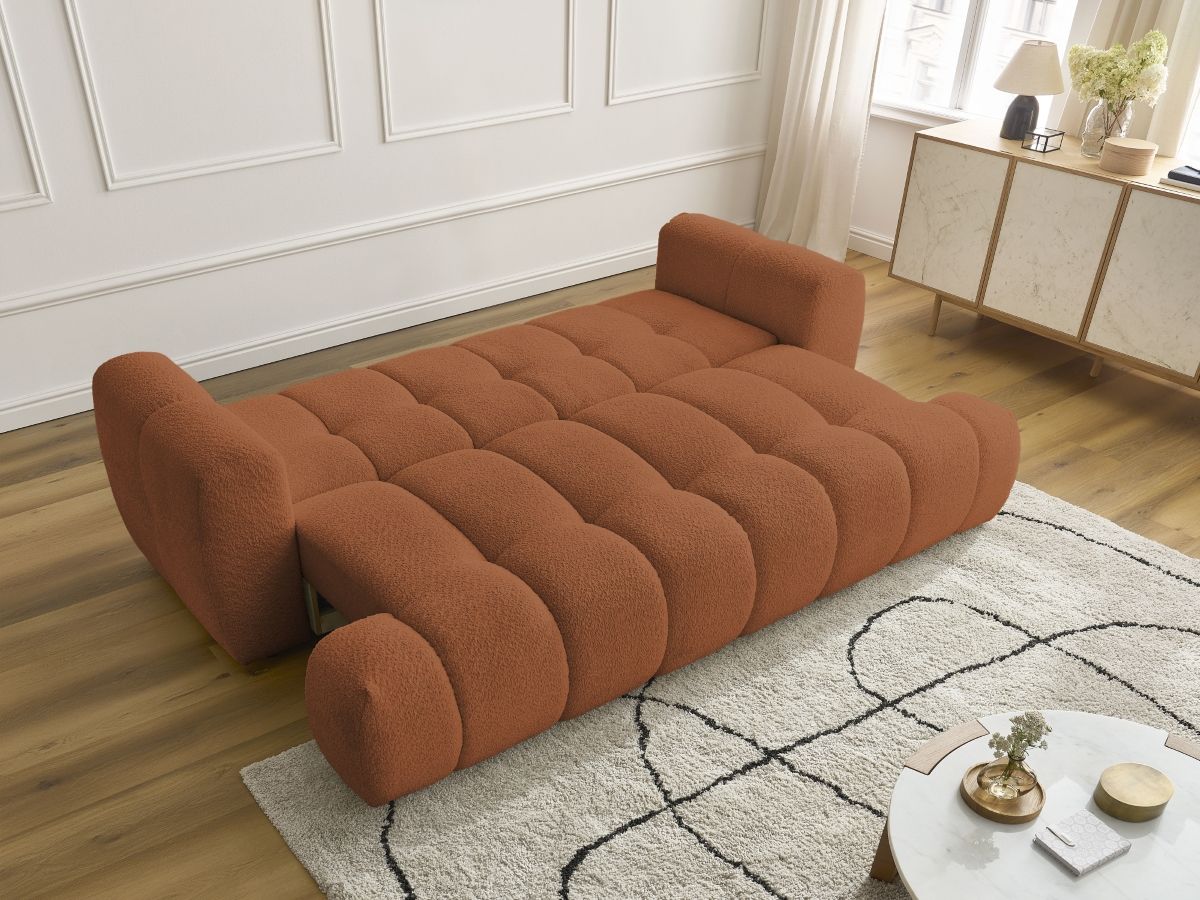 Bobochic Fuji Schlafsofa 3-Sitzer mit Bettkasten Bouclé-Stoff Orange