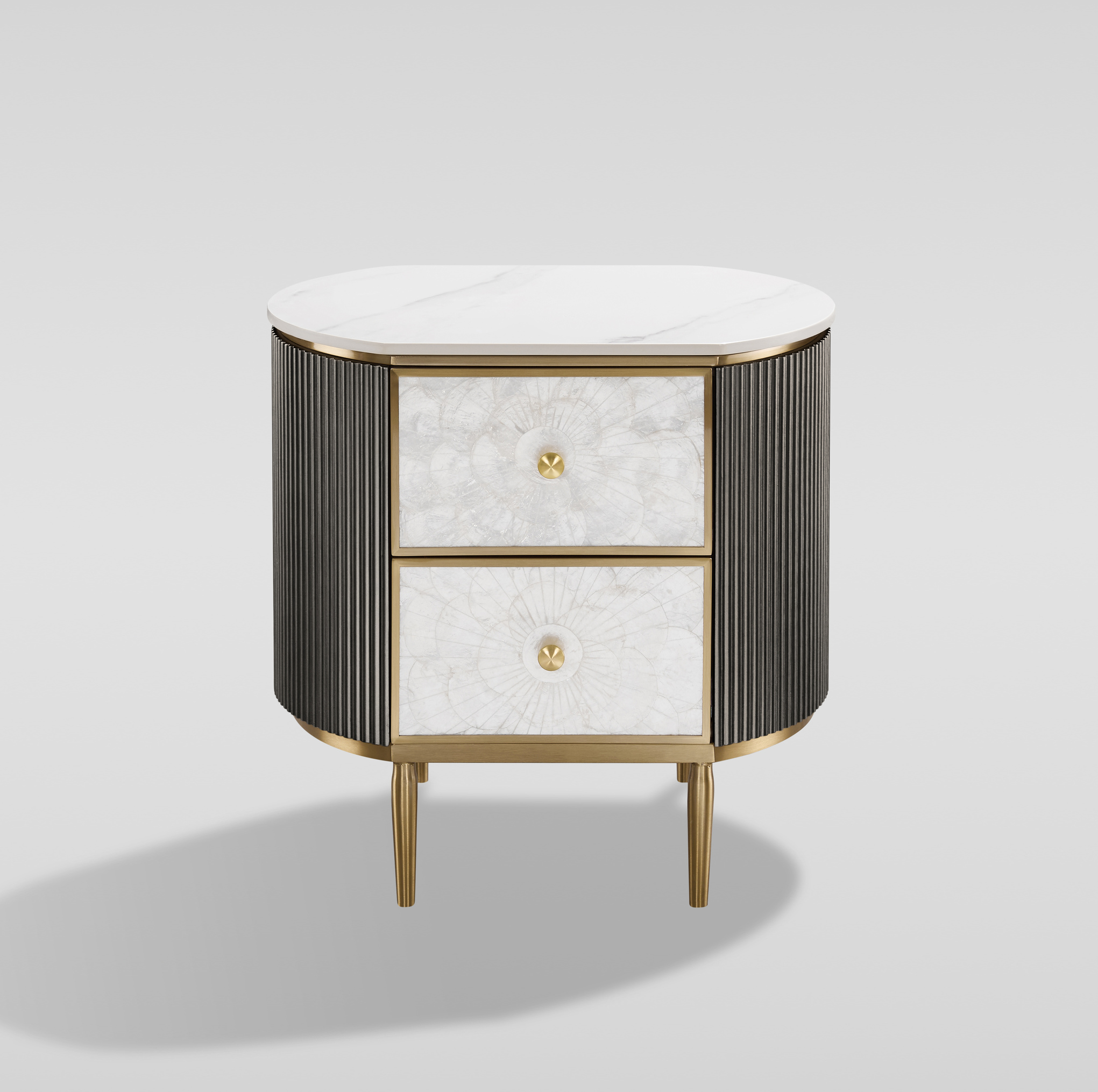 Livin Hill Nachttisch Stilig Bedroom 55 cm Dunkles Metallic-Braungrau, Platte Weiß