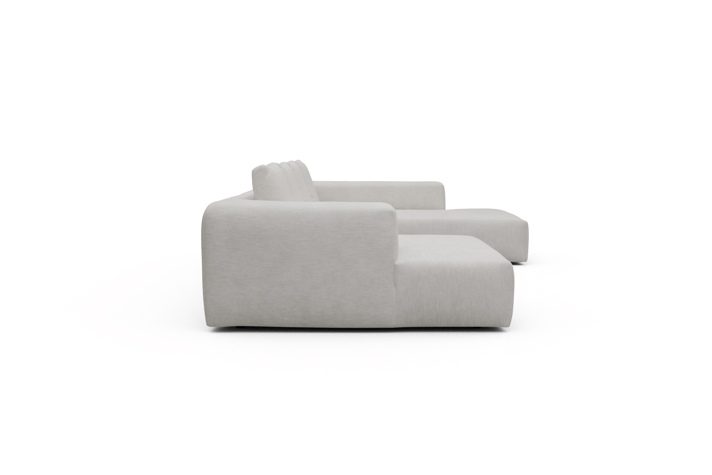 Wohnlandschaft Fred Relax-Ecke rechts mit 2-Sitzer und Chaiselongue links Flachgewebe Vivus 574-Dusty-Off-White