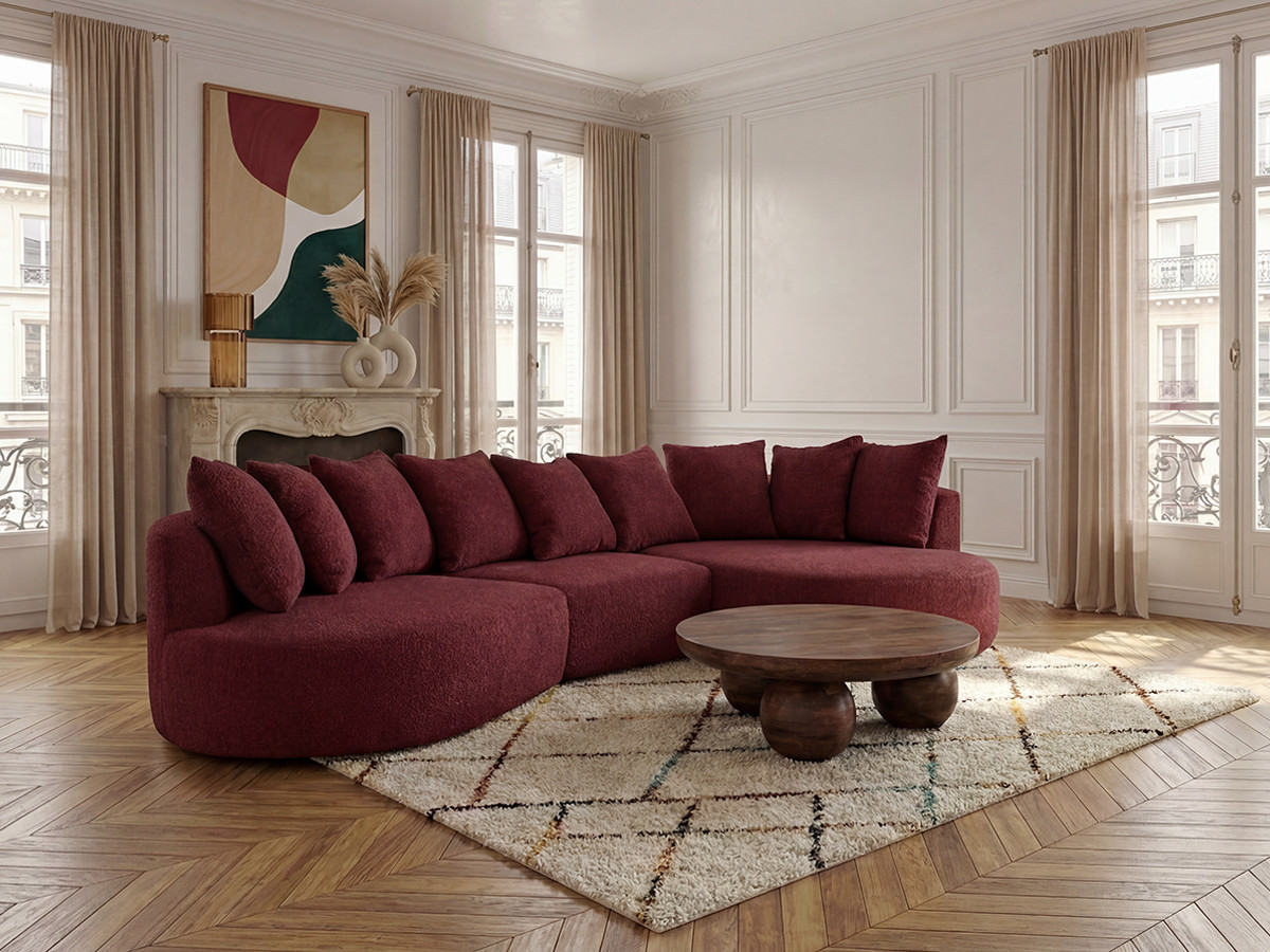 Bobochic Calypso Ecksofa Bouclé-Stoff Bordeaux Ecke rechts