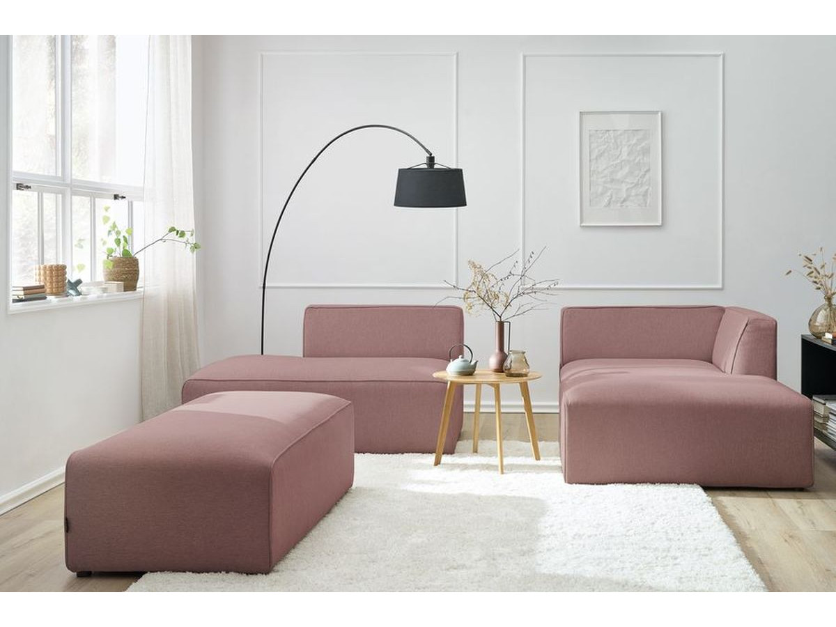 Bobochic Megeve Ecksofa mit Schlaffunktion und Pouf Melange-Stoff Rosa Ecke rechts