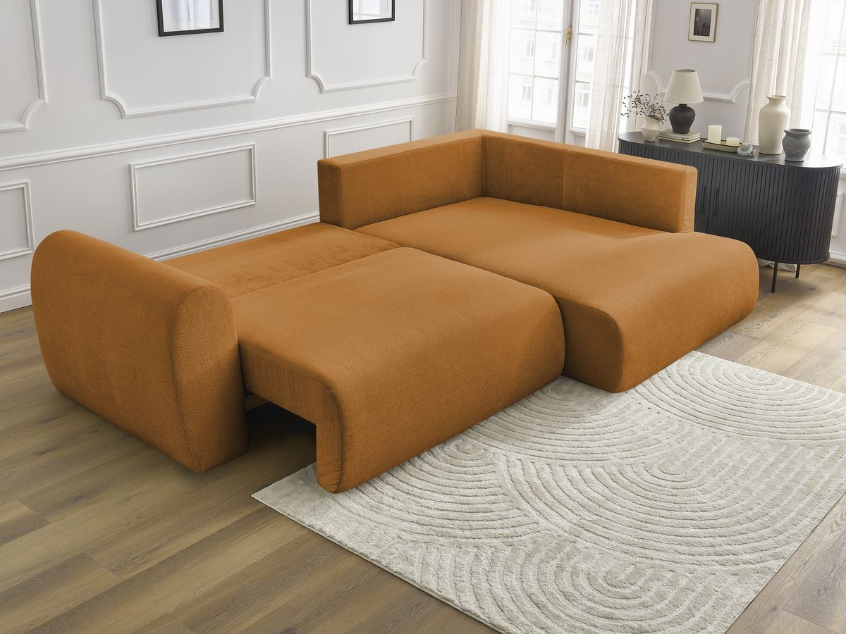 Bobochic Lucien Ecksofa mit Schlaffunktion und Bettkasten 296 × 198 cm Stoff Gelb Ecke rechts