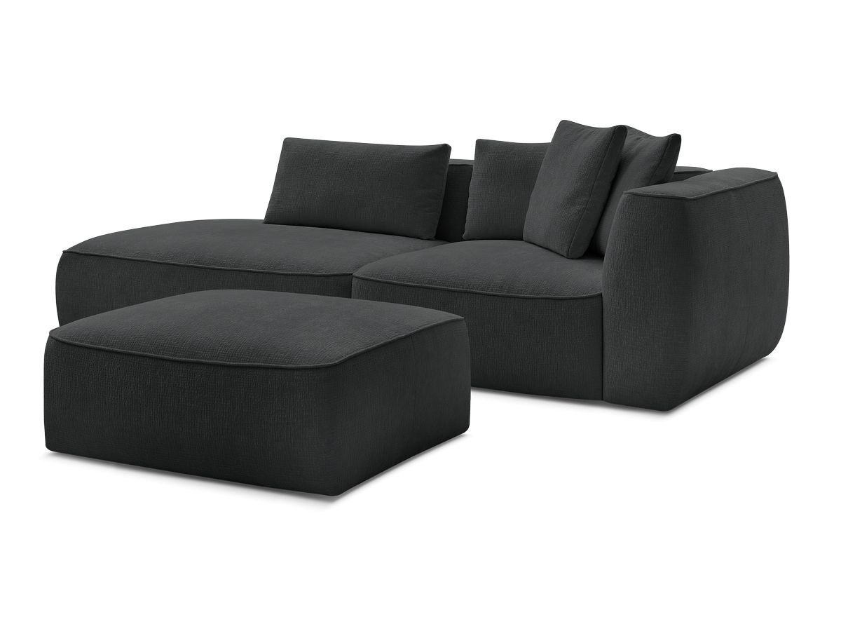 Bobochic Leopold Sofa 4-Sitzer mit Pouf Strukturstoff Schwarz Armlehne rechts