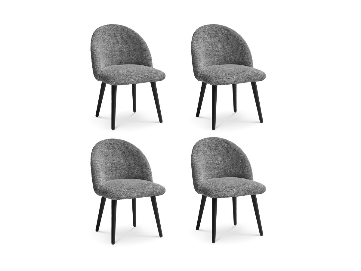 Bobochic Lalie Esszimmerstuhl 4er-Set mit skandinavischen Beinen, schwarz Melange-Stoff Dunkelgrau