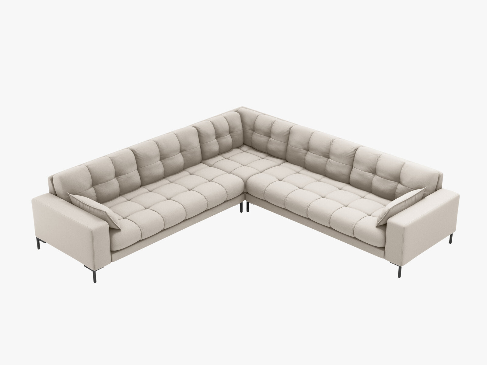 Micadoni Symmetrisches Ecksofa Mamaia 6-Sitzer Strukturierter Stoff Neve Beige schwarze Beine