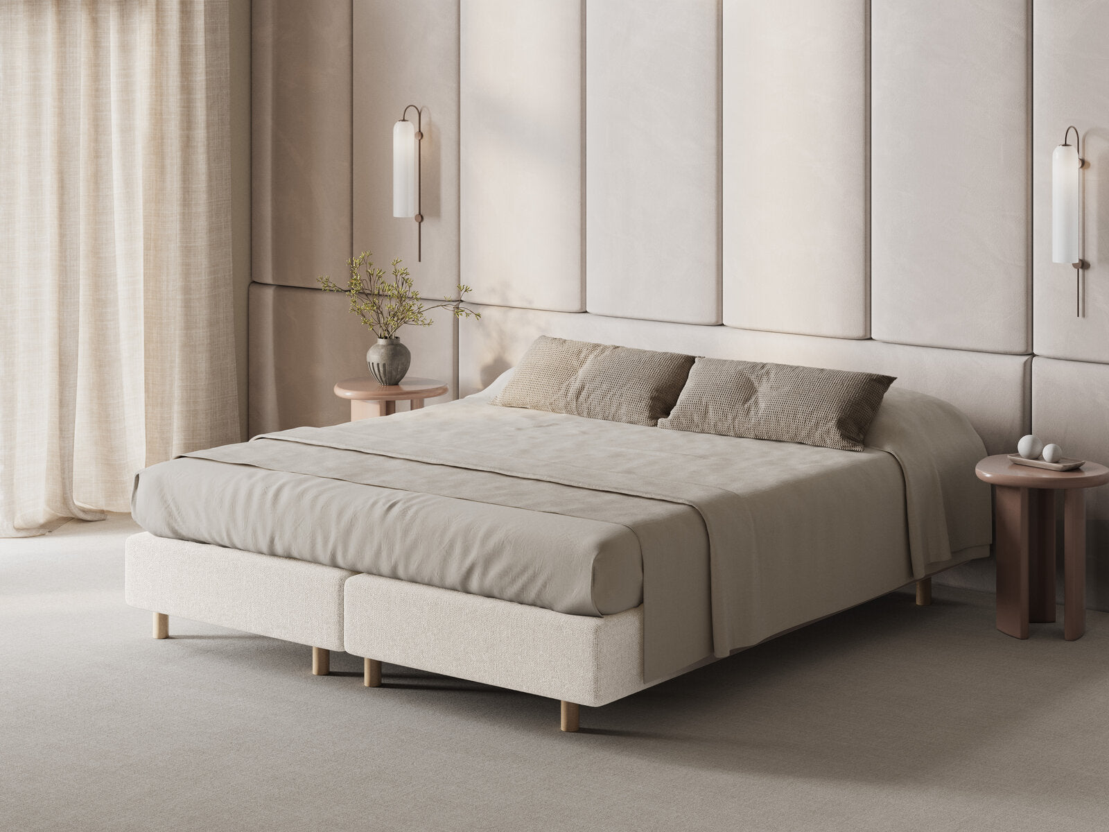 Micadoni Whale Bettgestell 140 cm (H 35 cm) Chenille Eden Helles Beige 160x200