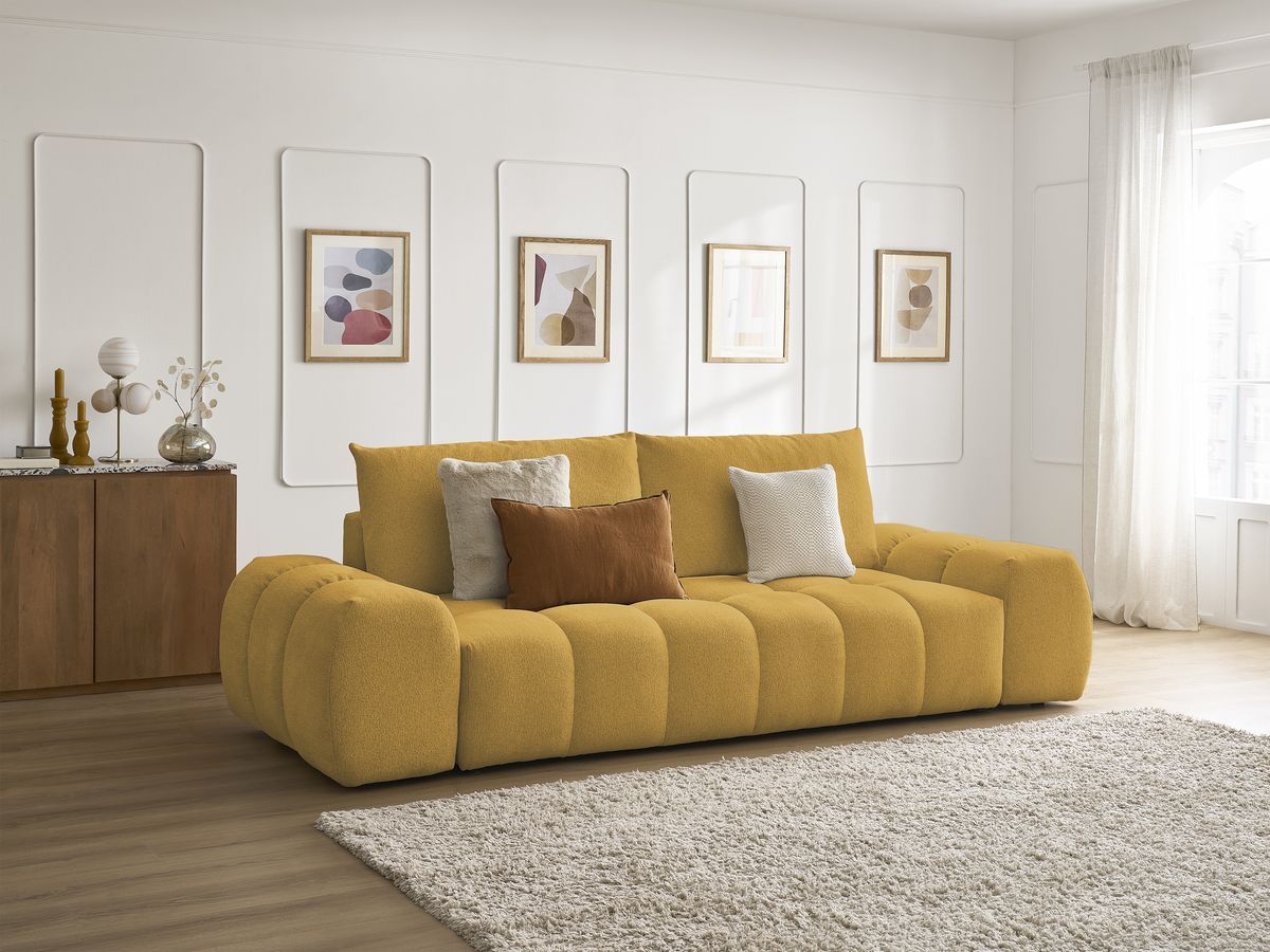 Bobochic Everest Sofa 3-Sitzer, 2 Kissen Melange-Stoff Gelb
