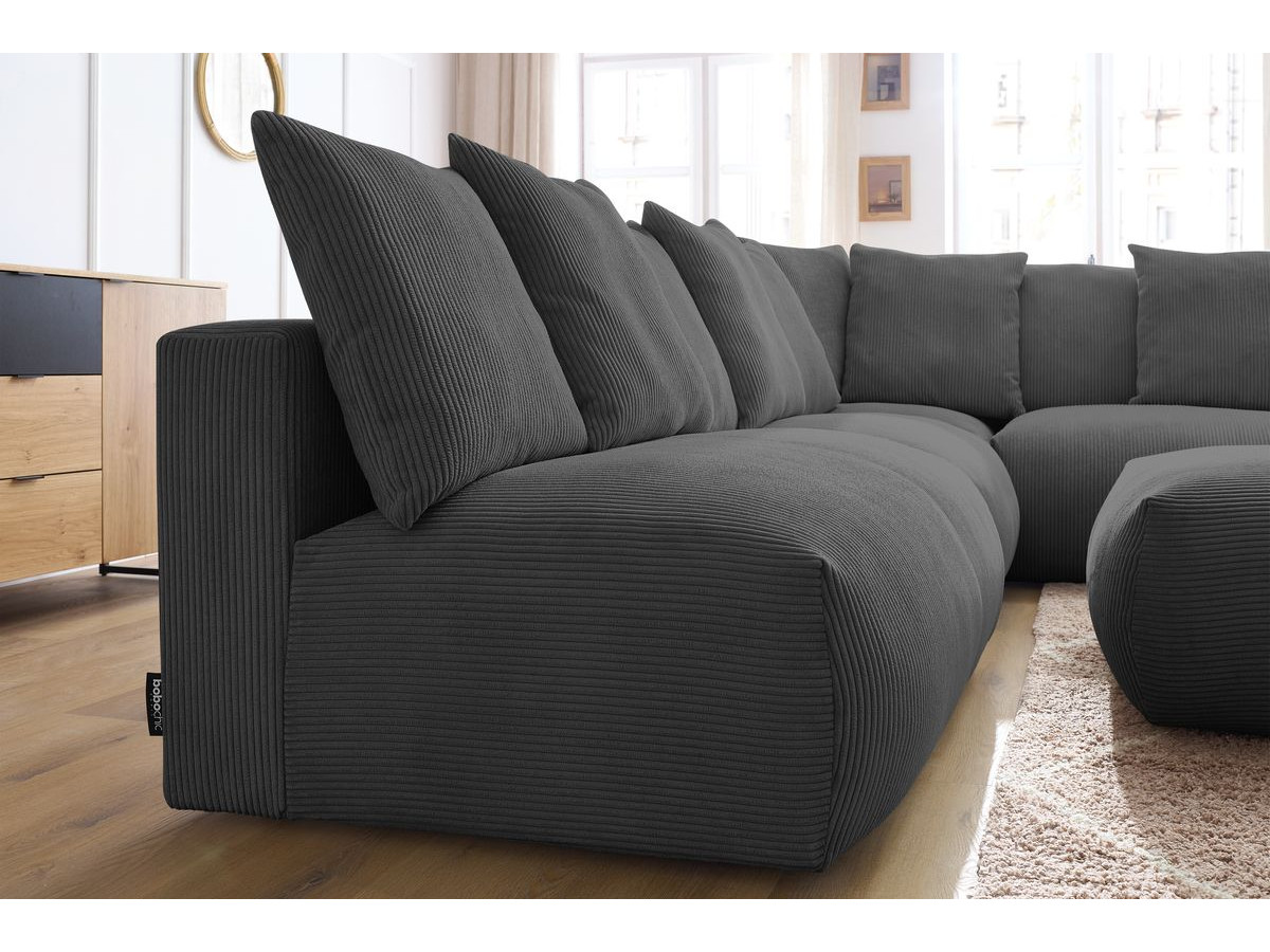 Bobochic Voltaire Ecksofa mit Pouf 322 × 268 cm Cordsamt Dunkelgrau Ecke rechts