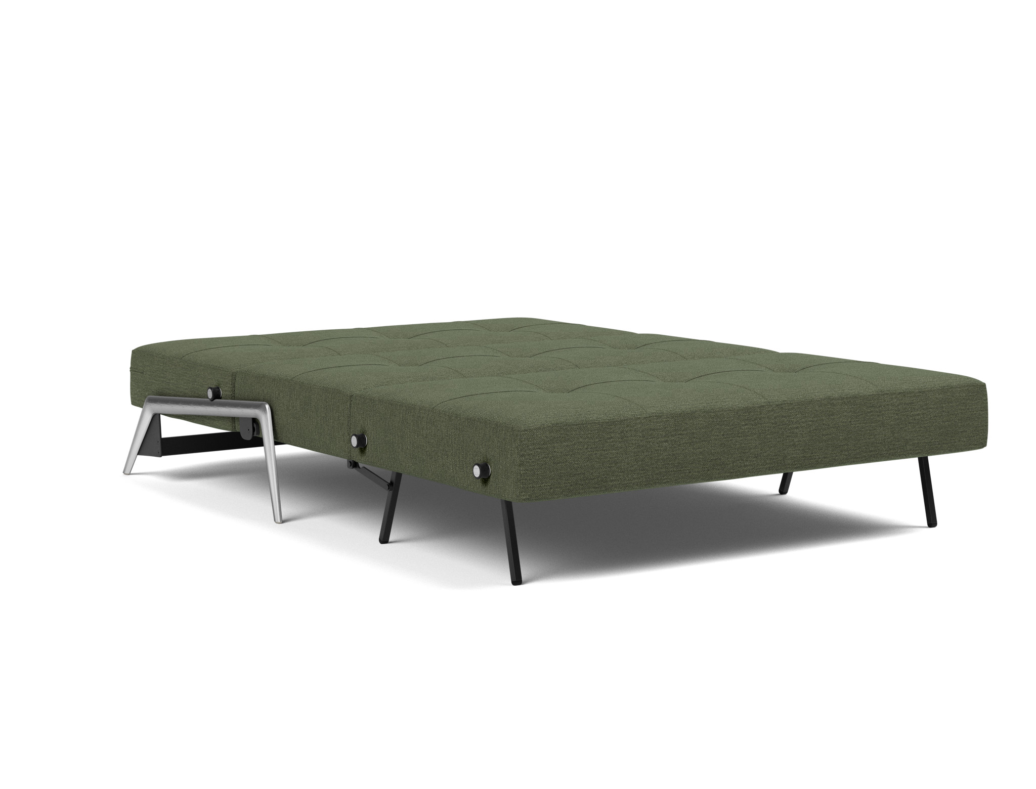 Schlafsofa Cubed 140 Strukturierter Stoff Taura 353-Forest Beine Aluminium