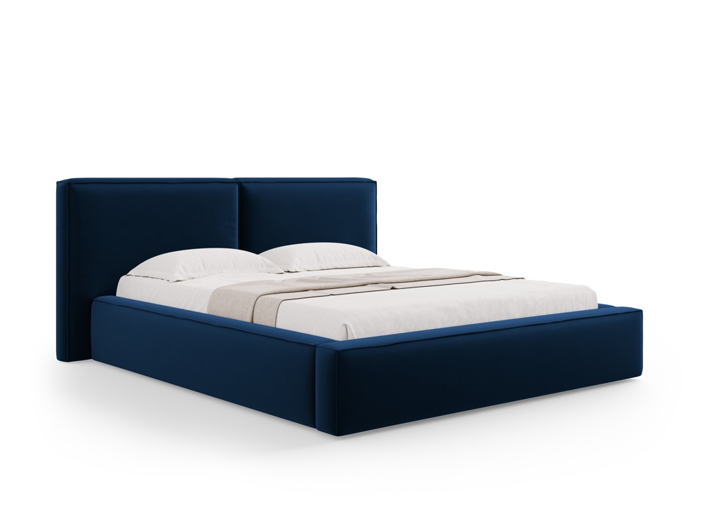Cosmopolitan Design Stauraumbett mit doppeltem Kopfteil Arendal 140x200 Samt Bluvel Königsblau