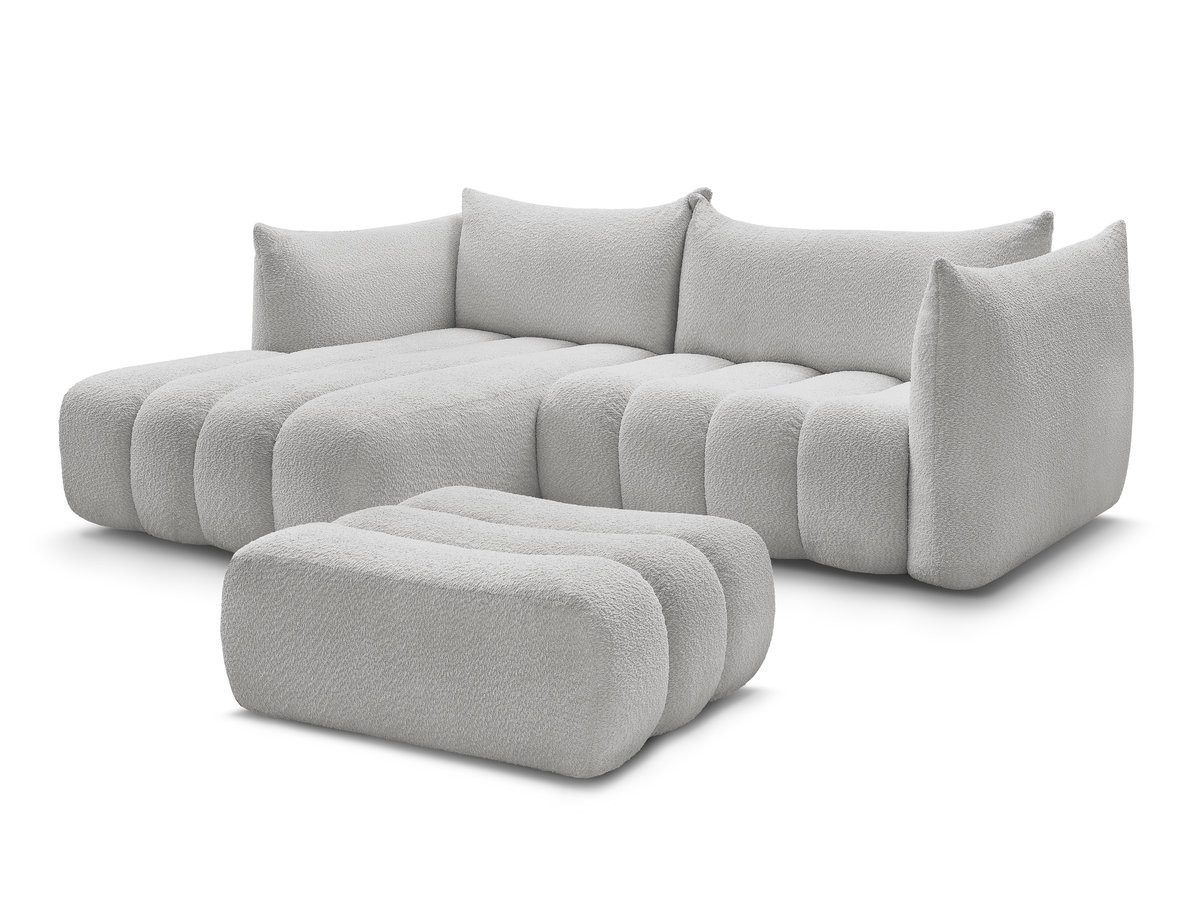 Bobochic Azra Ecksofa mit Pouf 262 × 178 cm Bouclé-Stoff Hellgrau Ecke links