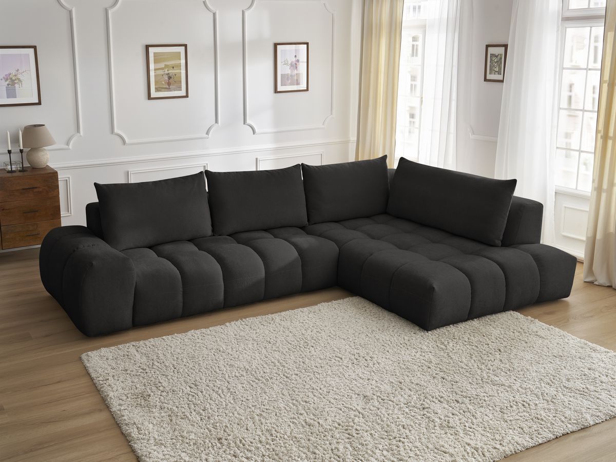 Bobochic Everest Ecksofa, 4 Kissen Strukturstoff Schwarz Ecke rechts