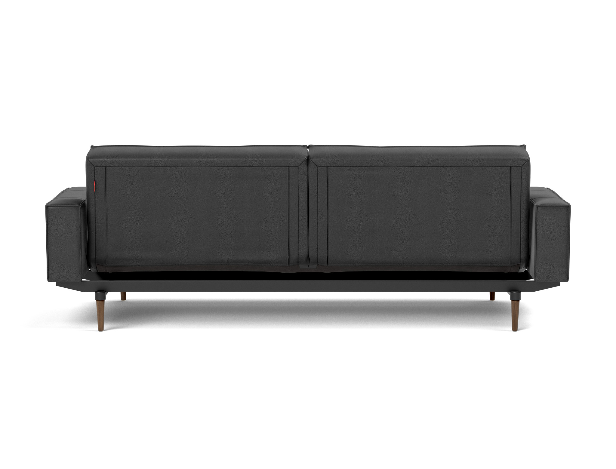 Schlafsofa Splitback mit Armlehnen Lederoptik Faunal 550-Black Beine Styletto Eiche dunkel