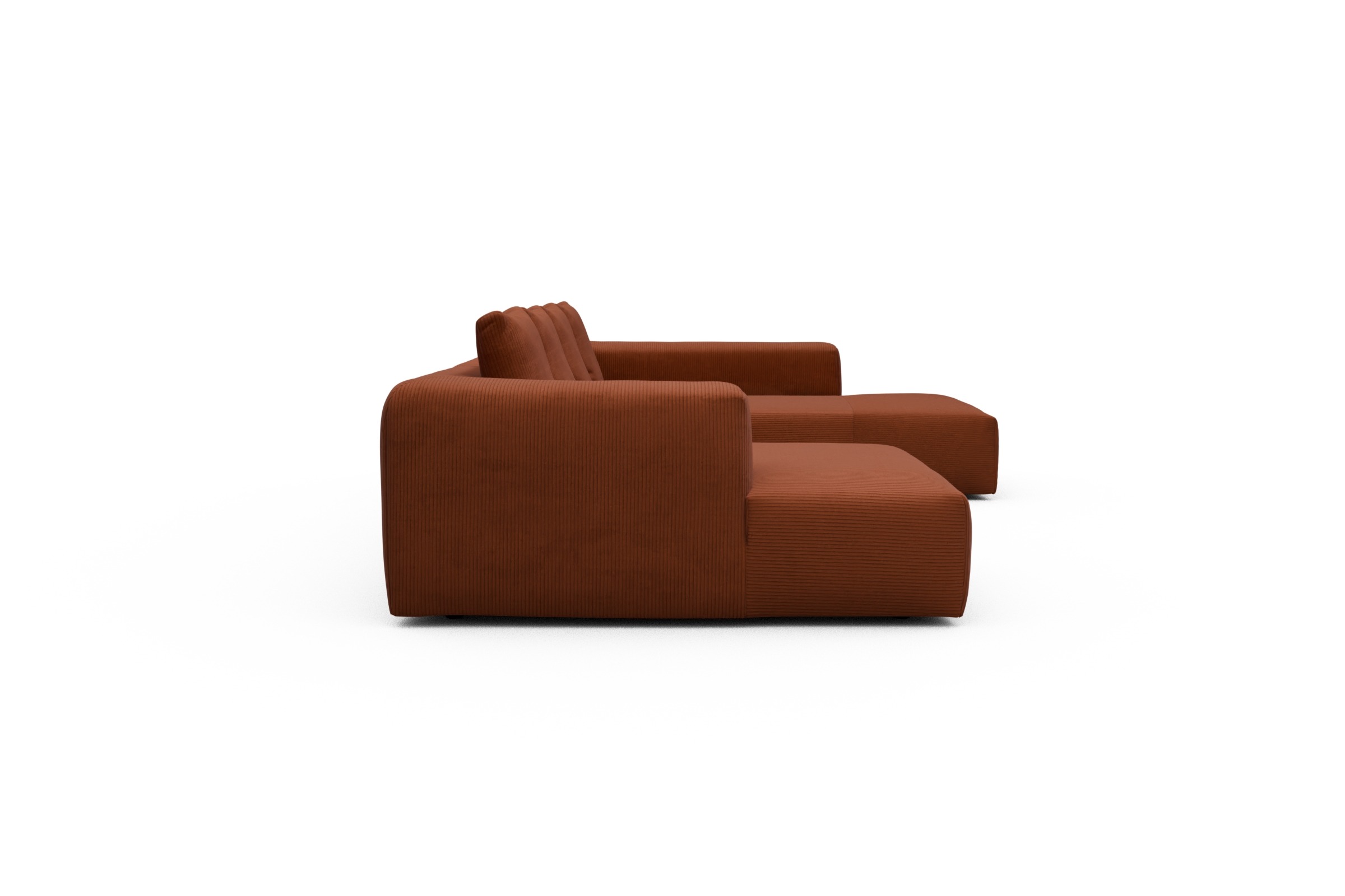 Wohnlandschaft Fred Relax-Ecke rechts mit 2-Sitzer und Chaiselongue links Corduroy-Burnt-Orange