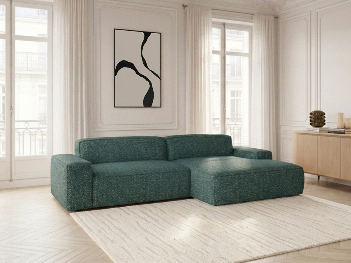 Bobochic Abel Ecksofa mit Schlaffunktion Melange-Stoff Grün Ecke rechts