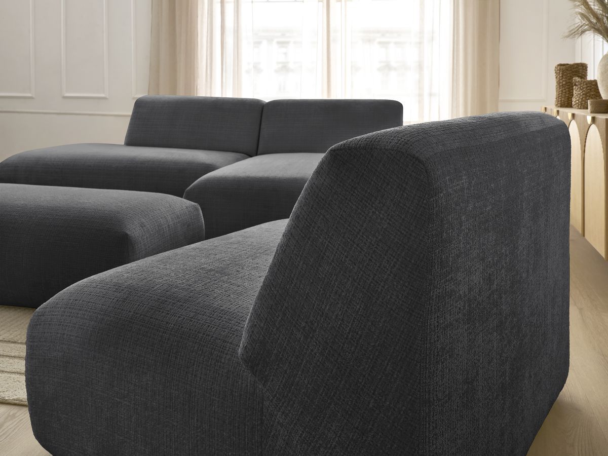 Bobochic Sirius Ecksofa mit Pouf 405 × 170 cm Strukturstoff Schwarz Ecke rechts