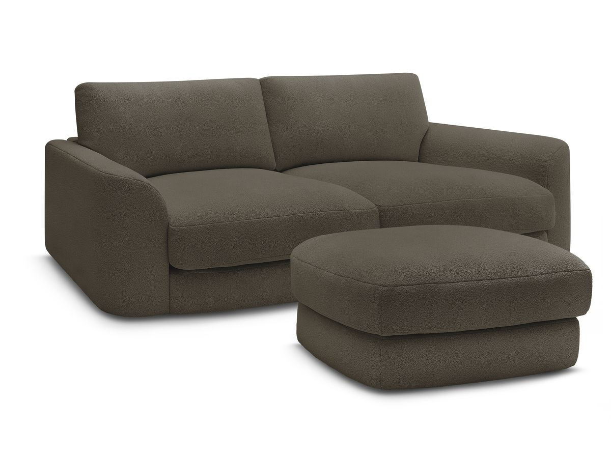 Bobochic Leonore Sofa 3-Sitzer mit Pouf Bouclé-Stoff Braun
