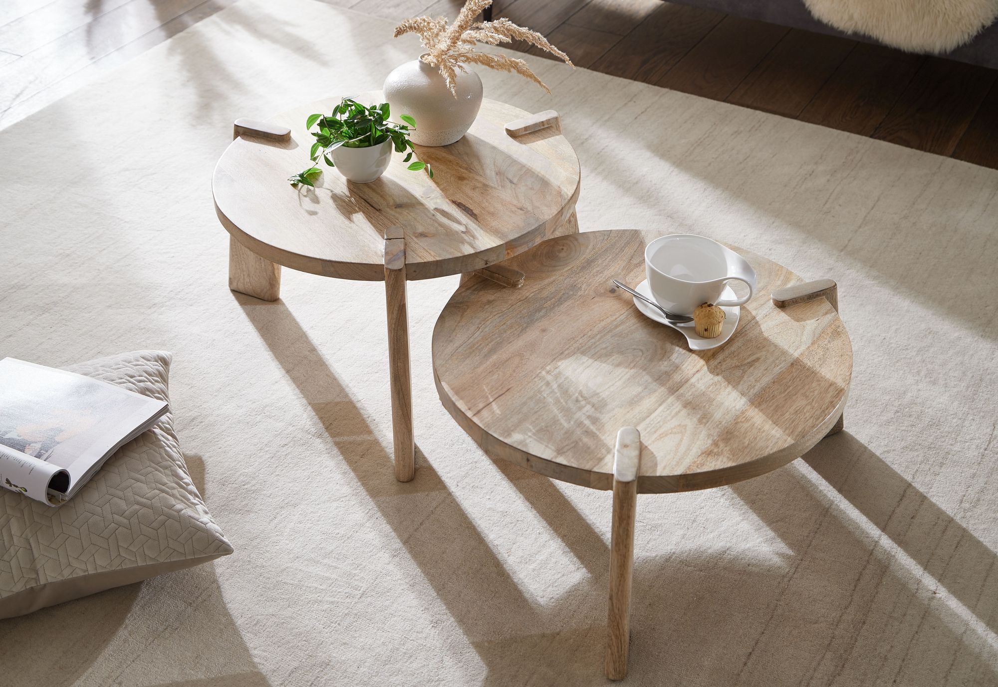 Satztisch 2er-Set Svinoy Mango Massivholz Ø 53 cm