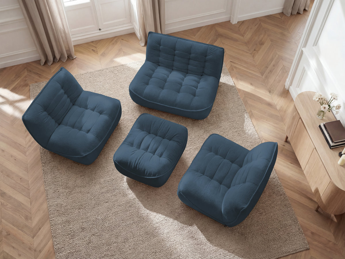 Bobochic Serena Sofa 4-Sitzer mit Pouf Melange-Stoff Blau