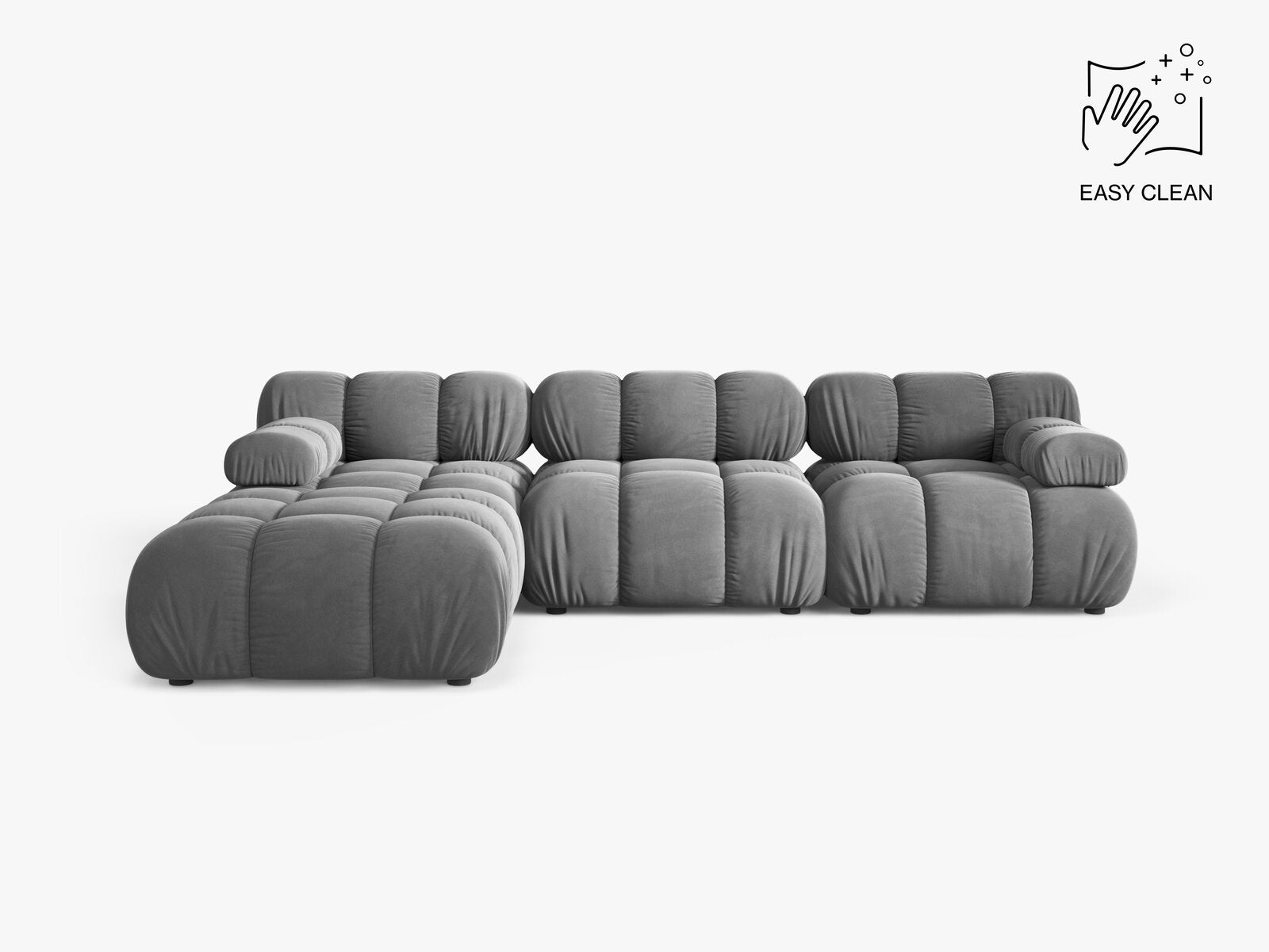 Micadoni Modulares Sofa Bellis 4-Sitzer mit flachem Modul Samt Venus Hellgrau