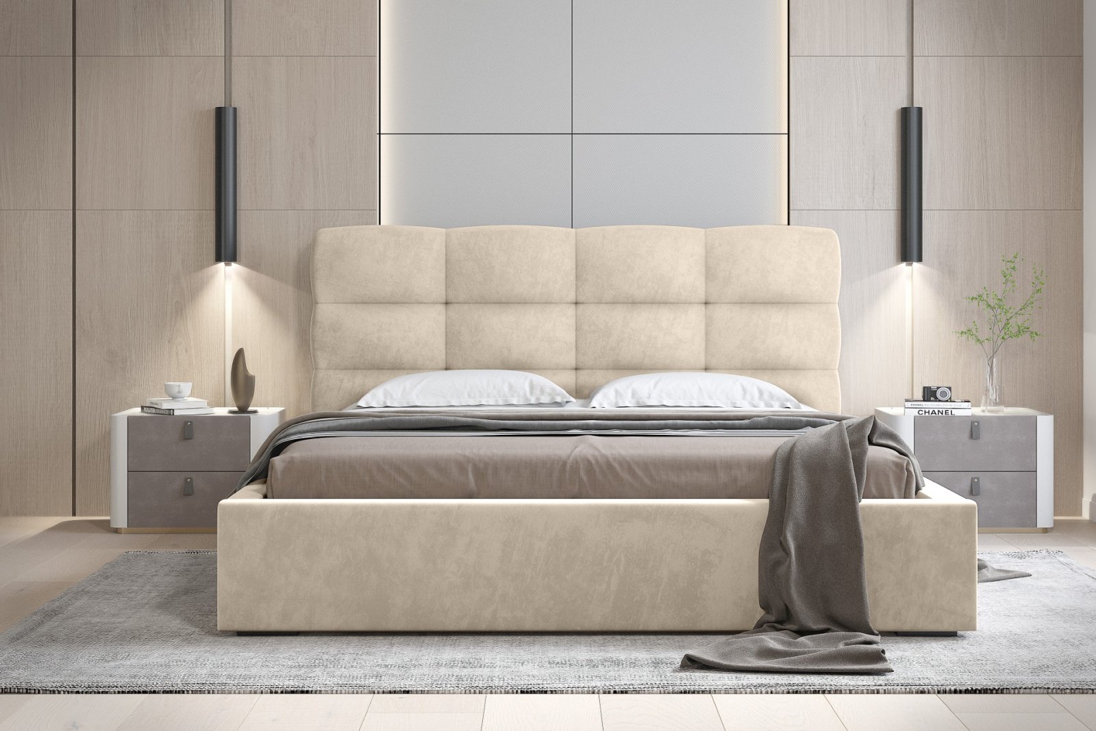 Polsterbett Navo Samtstoff 180x200 mit Metallrahmen Macau Sand