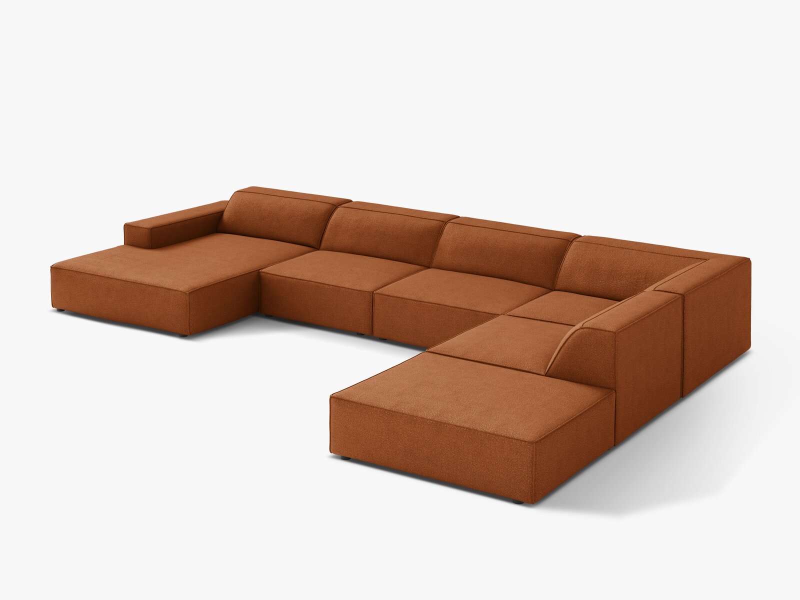 Micadoni Panorama-Ecksofa Jodie 7-Sitzer Rechts Boucle Baloo Terrakotta