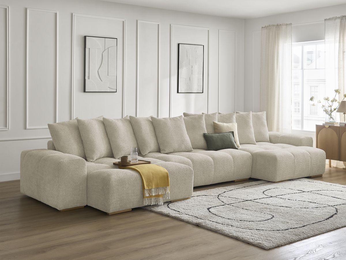 Bobochic Anakin Wohnlandschaft, 10 Kissen Bouclé-Stoff Beige