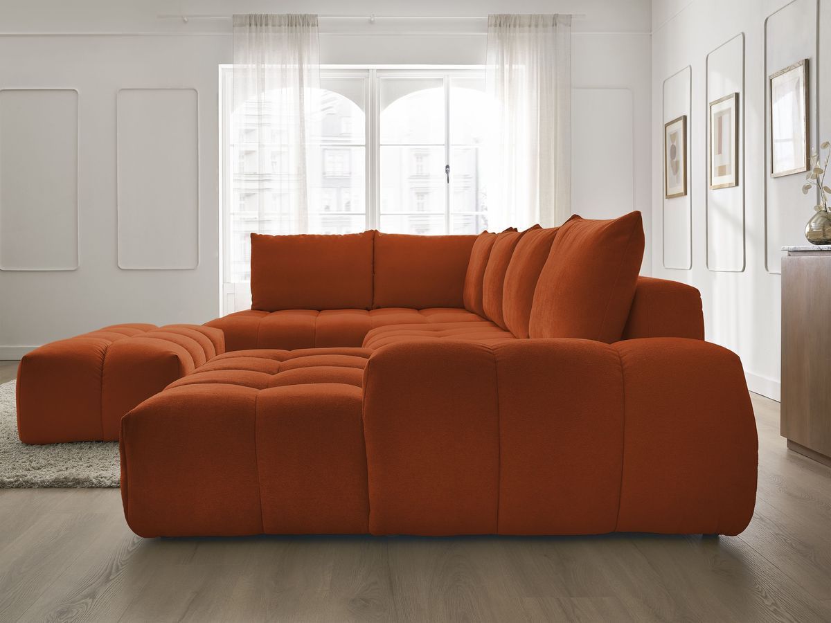 Bobochic Everest Wohnlandschaft mit Pouf, 6 Kissen Strukturstoff Orange Ecke rechts