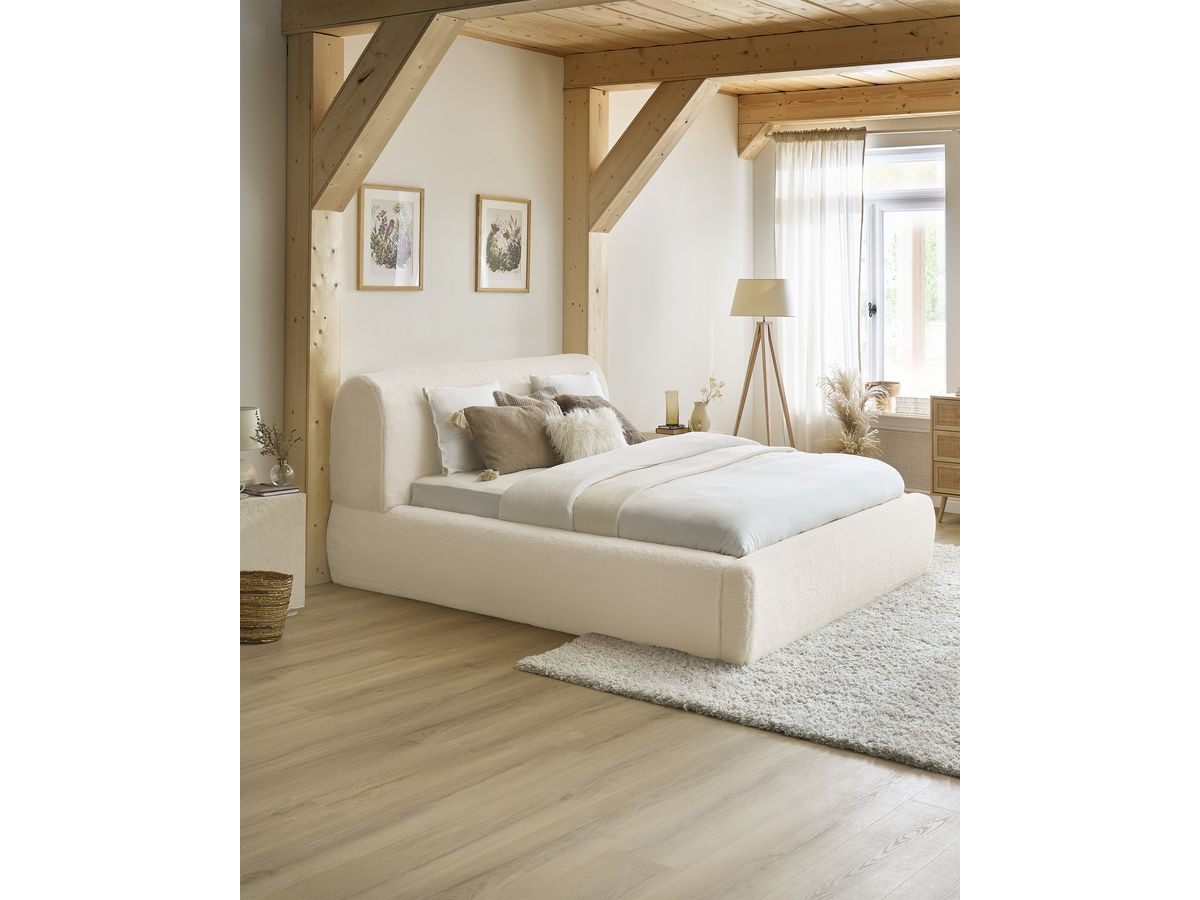 Bobochic Cervin Polsterbett mit Bettkasten Kunstfell Creme