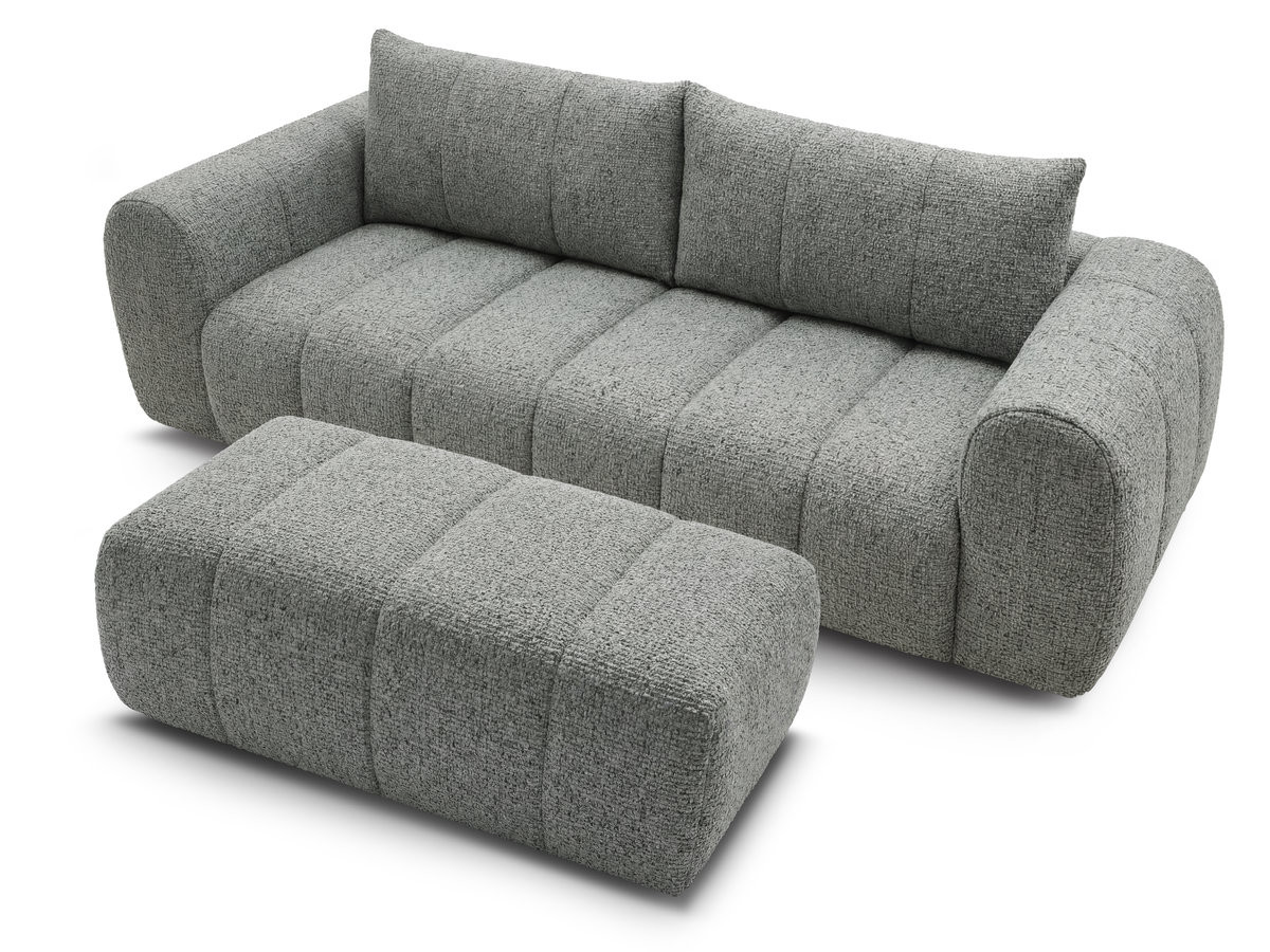 Bobochic Nesty Sofa 3-Sitzer mit Pouf Melange-Stoff Dunkelgrau