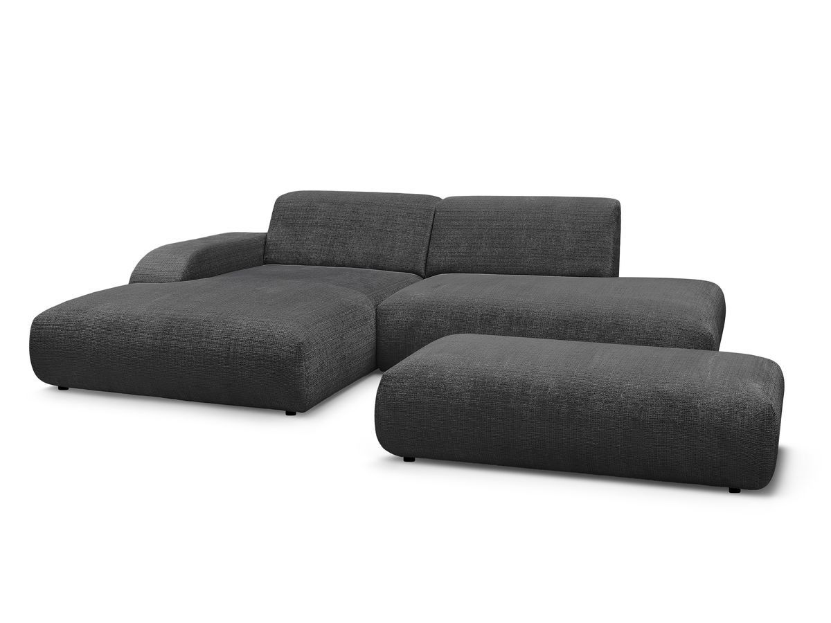 Bobochic Sirius Ecksofa mit Pouf 300 × 170 cm Strukturstoff Schwarz Ecke links