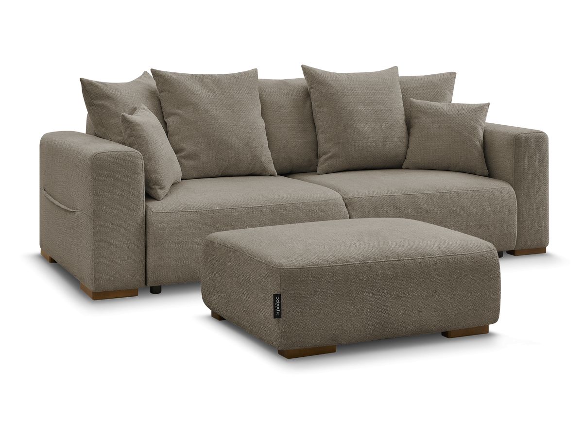 Bobochic Sidonie Schlafsofa 4-Sitzer mit Bettkasten und Pouf Melange-Stoff Taupe