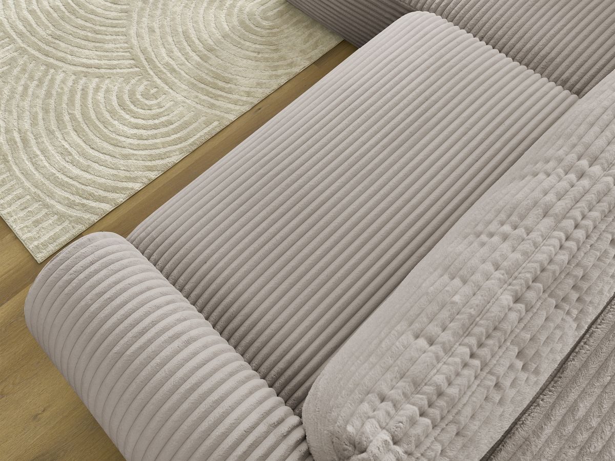 Bobochic Lucien Ecksofa mit Schlaffunktion und Bettkasten 296 × 198 cm Breitcord weich Taupe Ecke links