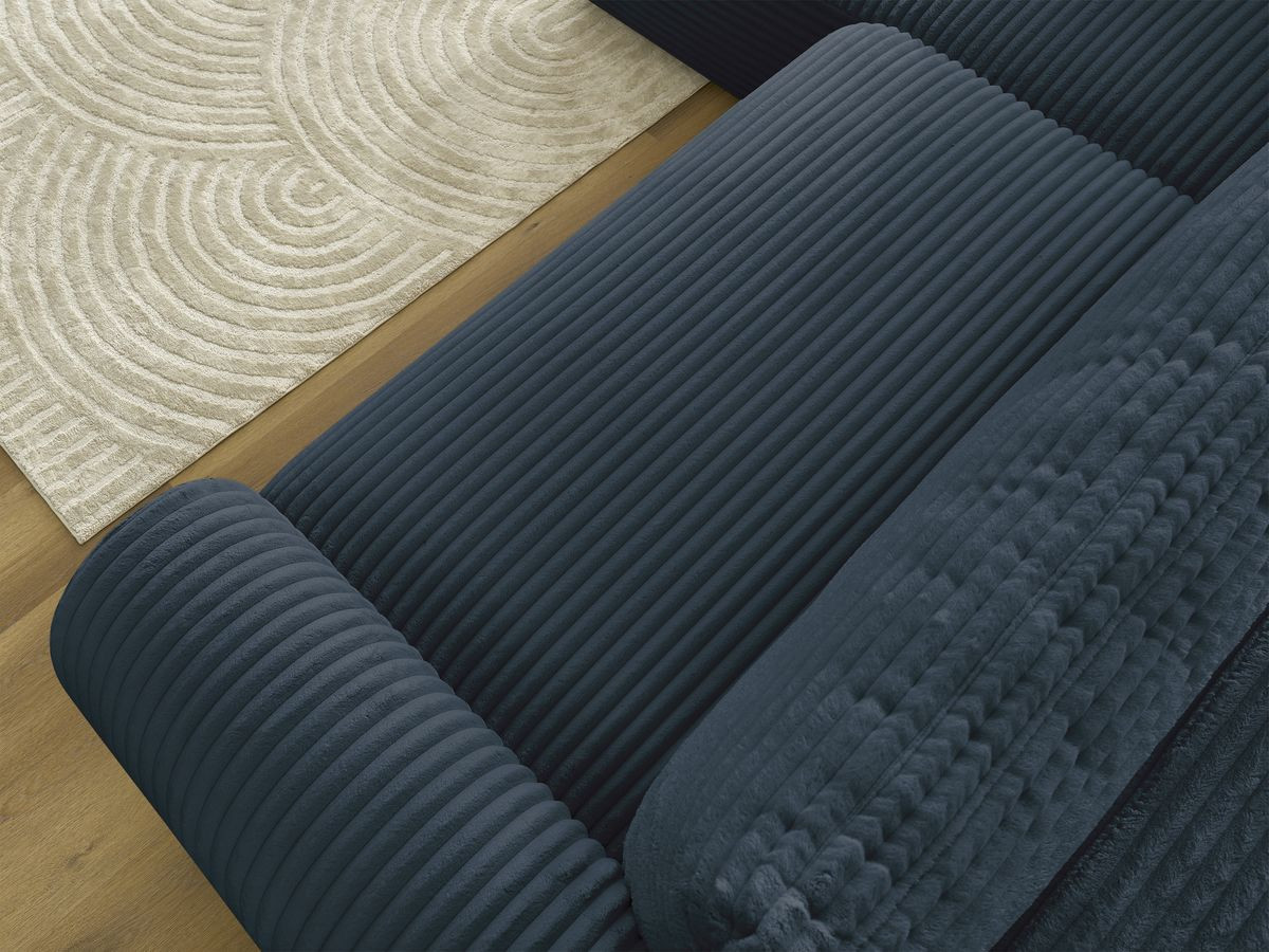 Bobochic Lucien Ecksofa mit Schlaffunktion und Bettkasten 296 × 198 cm Breitcord weich Dunkelblau Ecke links